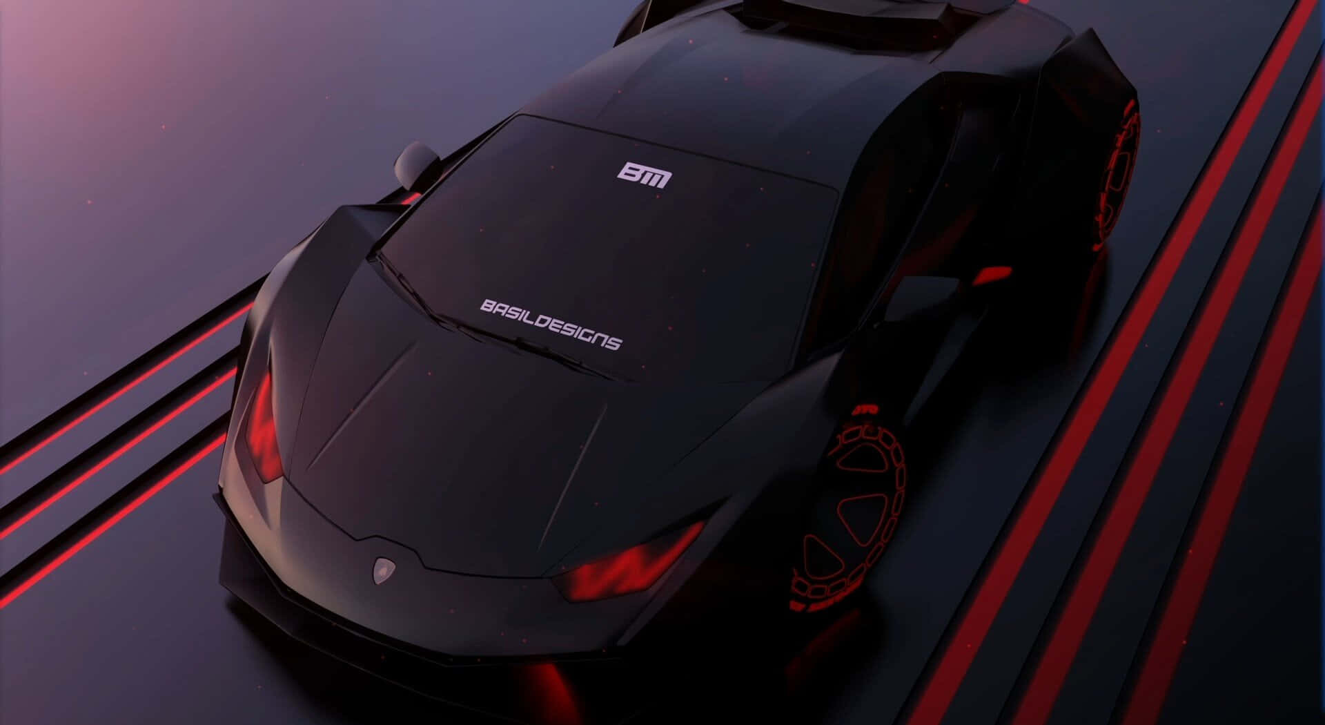 futuristic concept car design, sleek black sports car, glowing red accents, Full HD Desktop Wallpaper