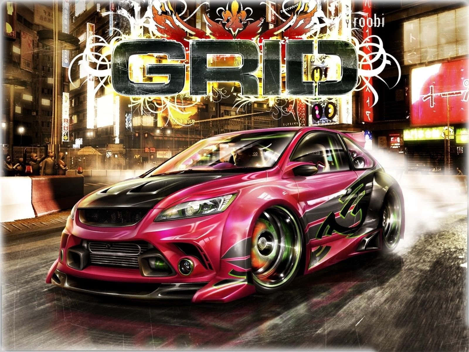 Futuristic Concept Car Design, neon-lit urban street, glowing graffiti, HD Desktop Wallpaper