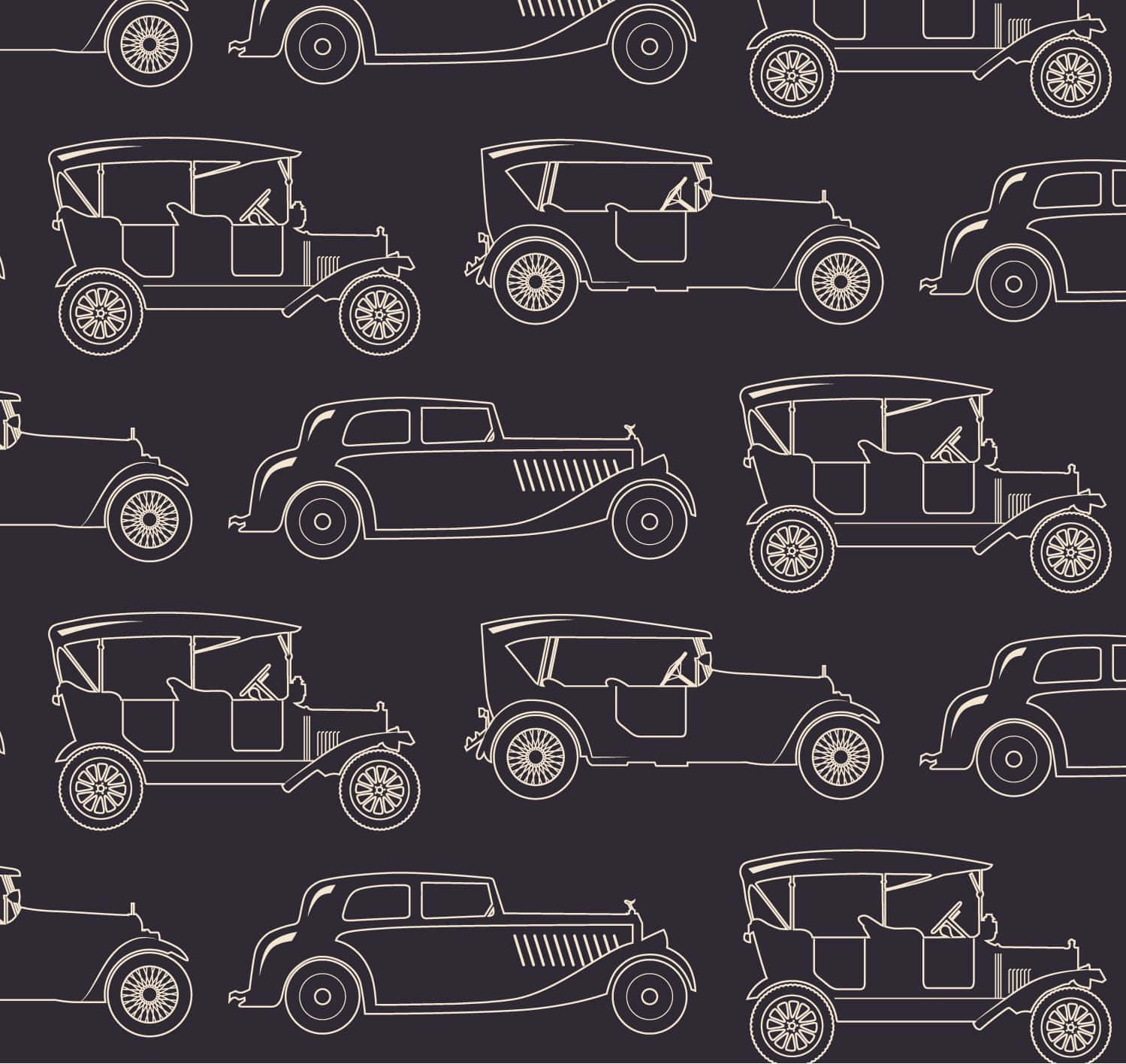 Vintage cars, white line art, dark background, HD Desktop Wallpaper