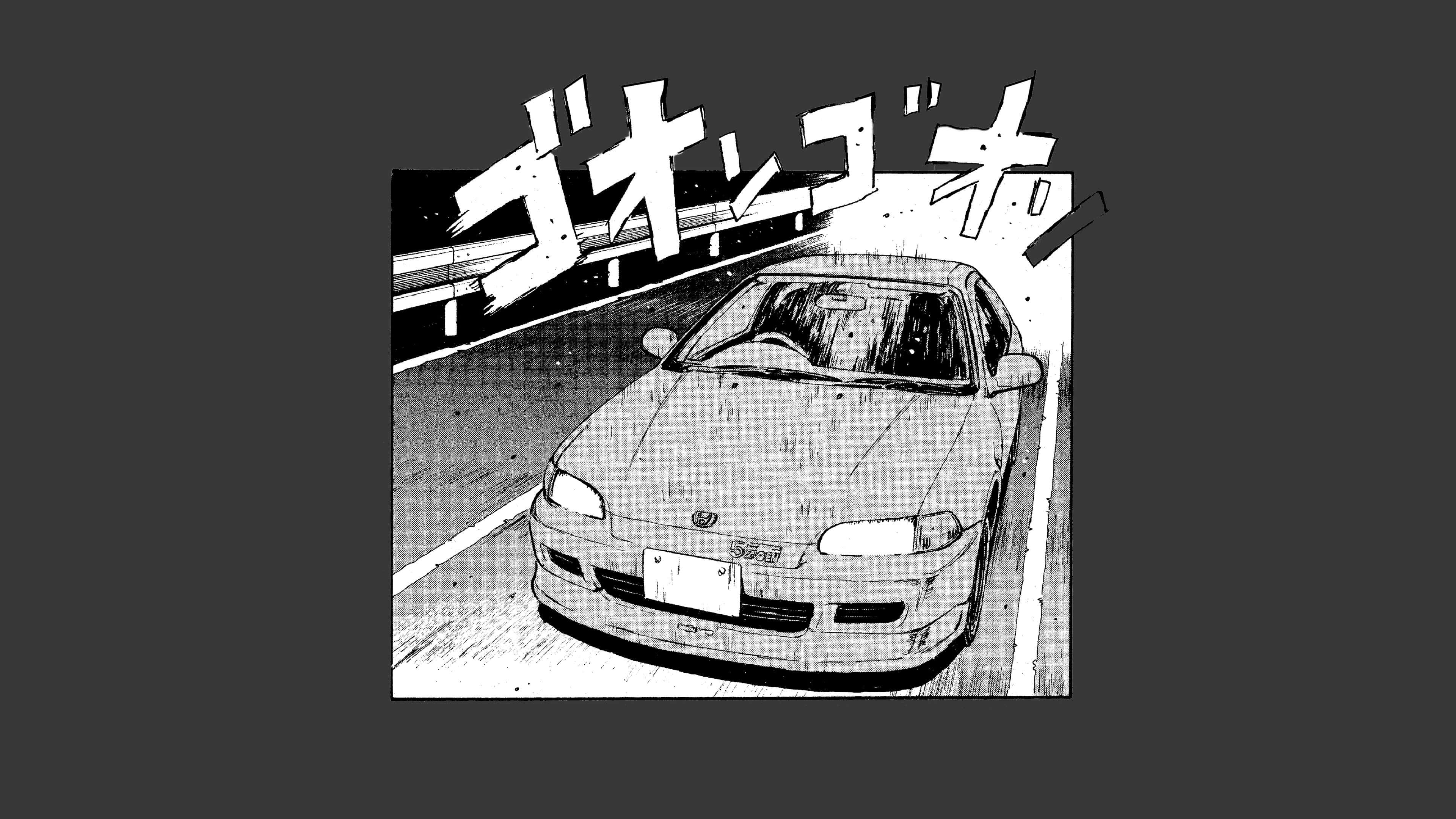 Honda sports car, manga style, onomatopoeia text, 4K Desktop Wallpaper
