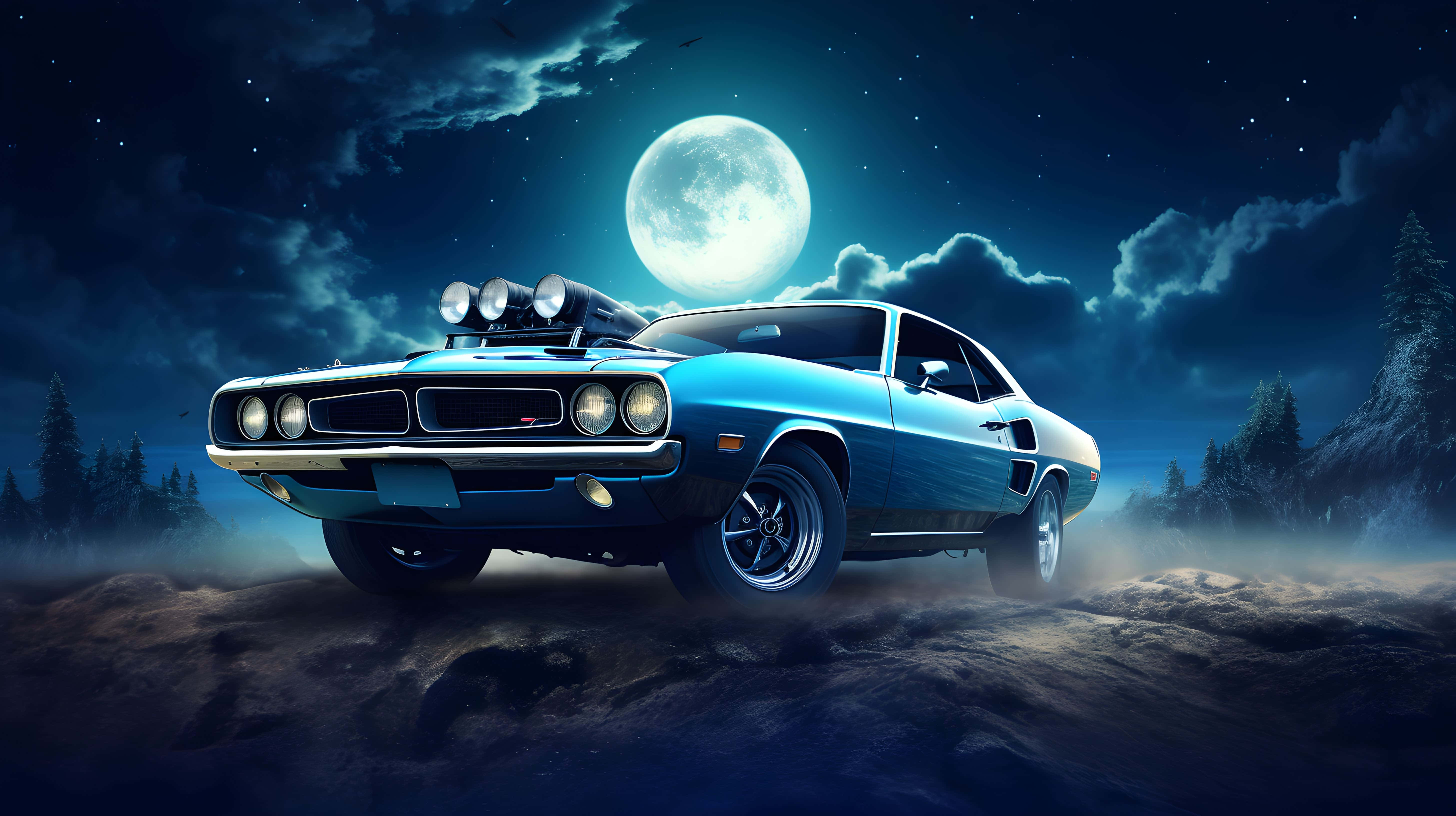 muscle car, blue, supercharger, 5K Desktop Wallpaper