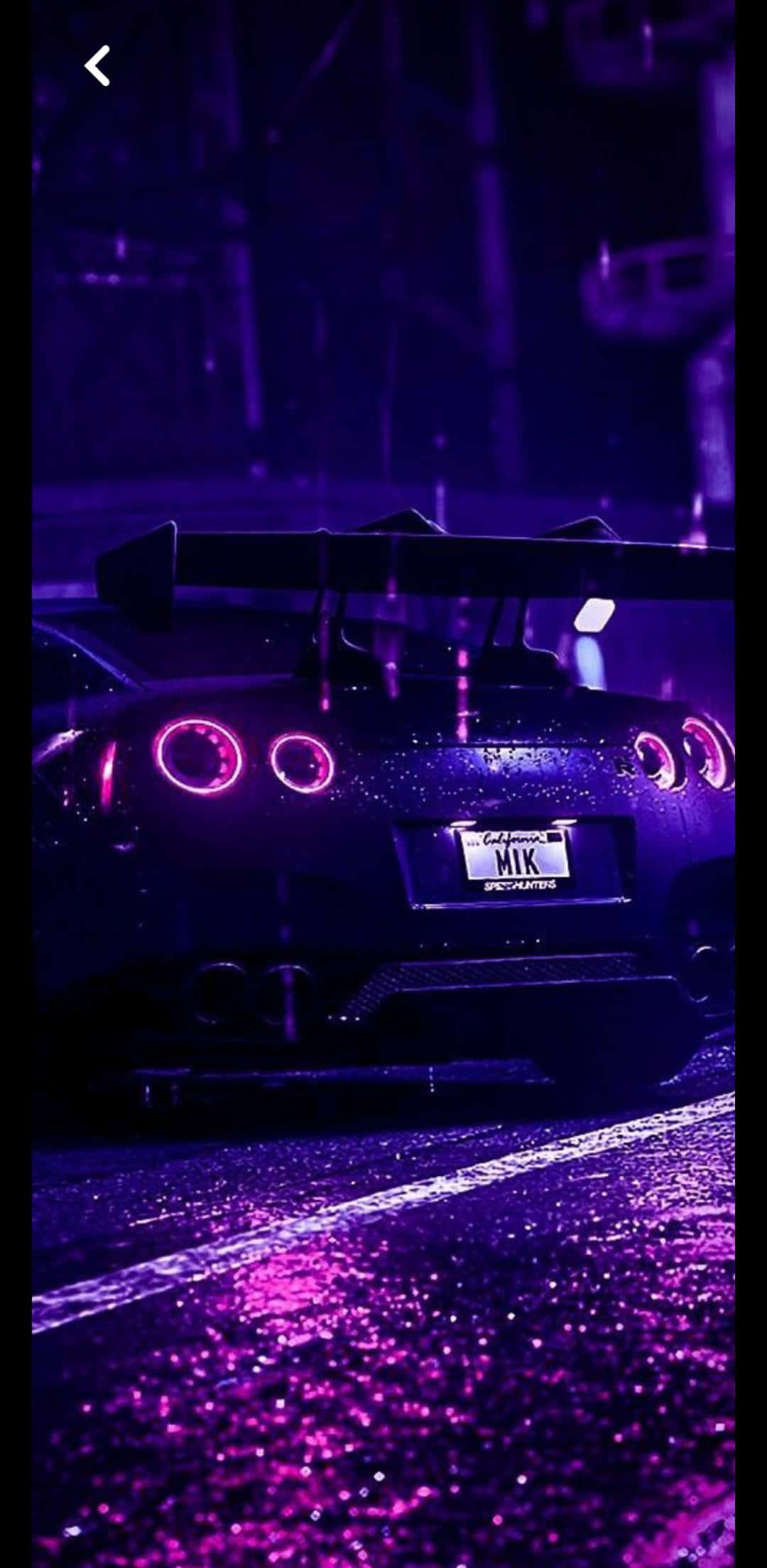 neon night sports car, black sports car, glowing purple taillights, Full HD Phone Wallpaper