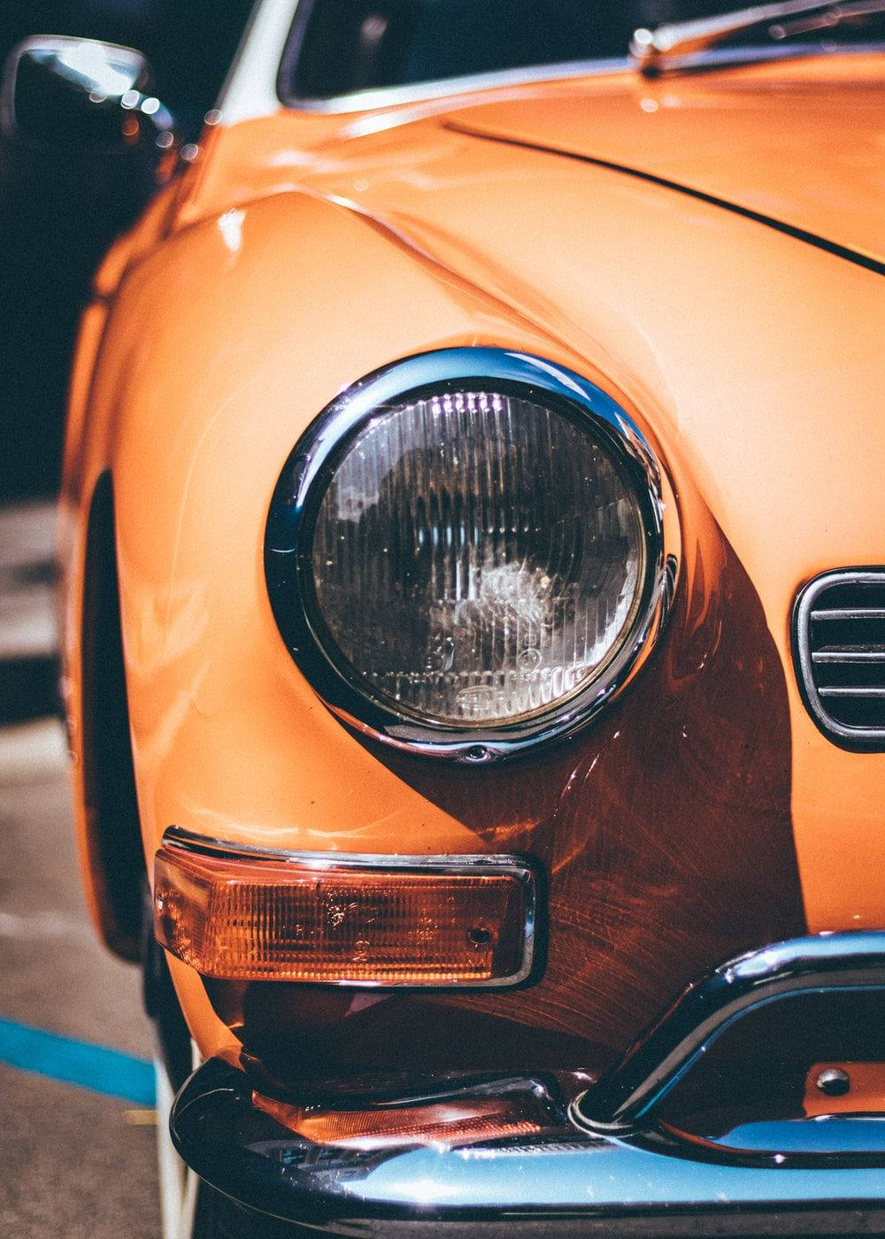 vintage orange car headlight, gleaming chrome headlight, bumper, HD Phone Wallpaper