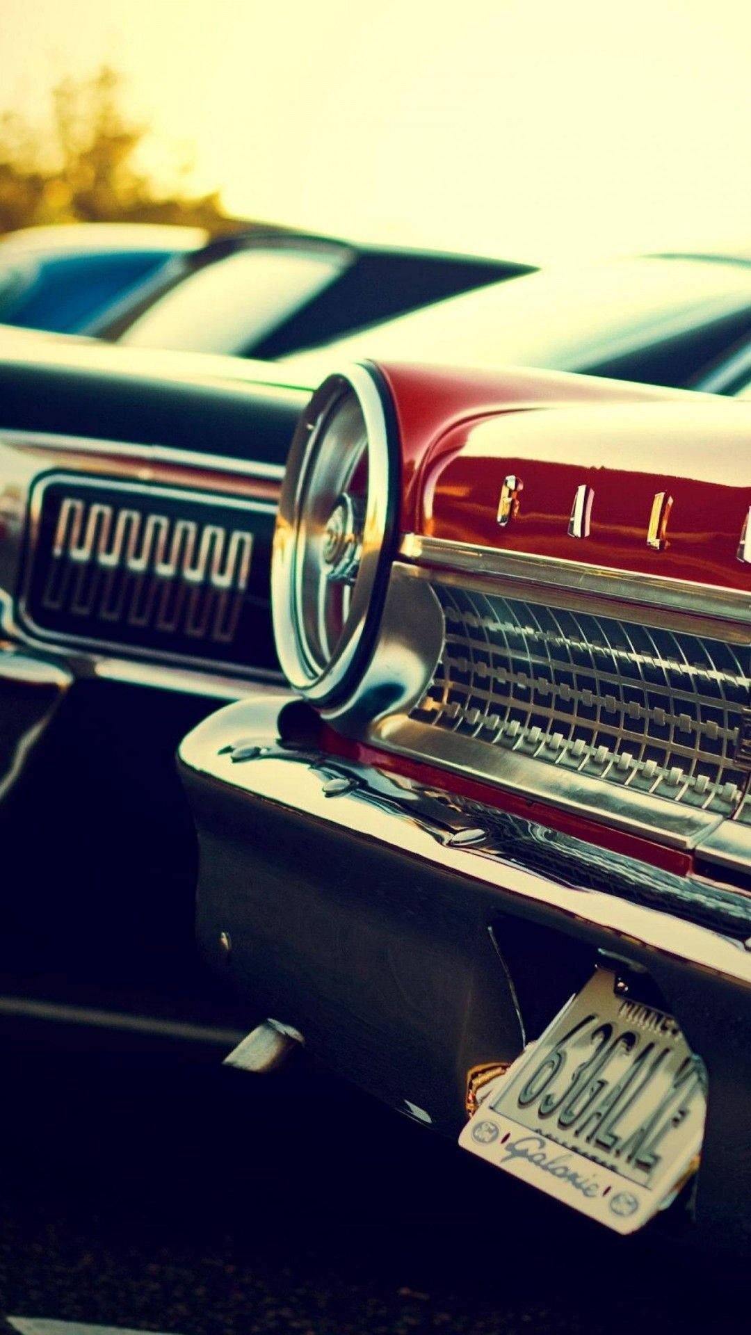 vintage red car, front grille, chrome details, Full HD Phone Wallpaper