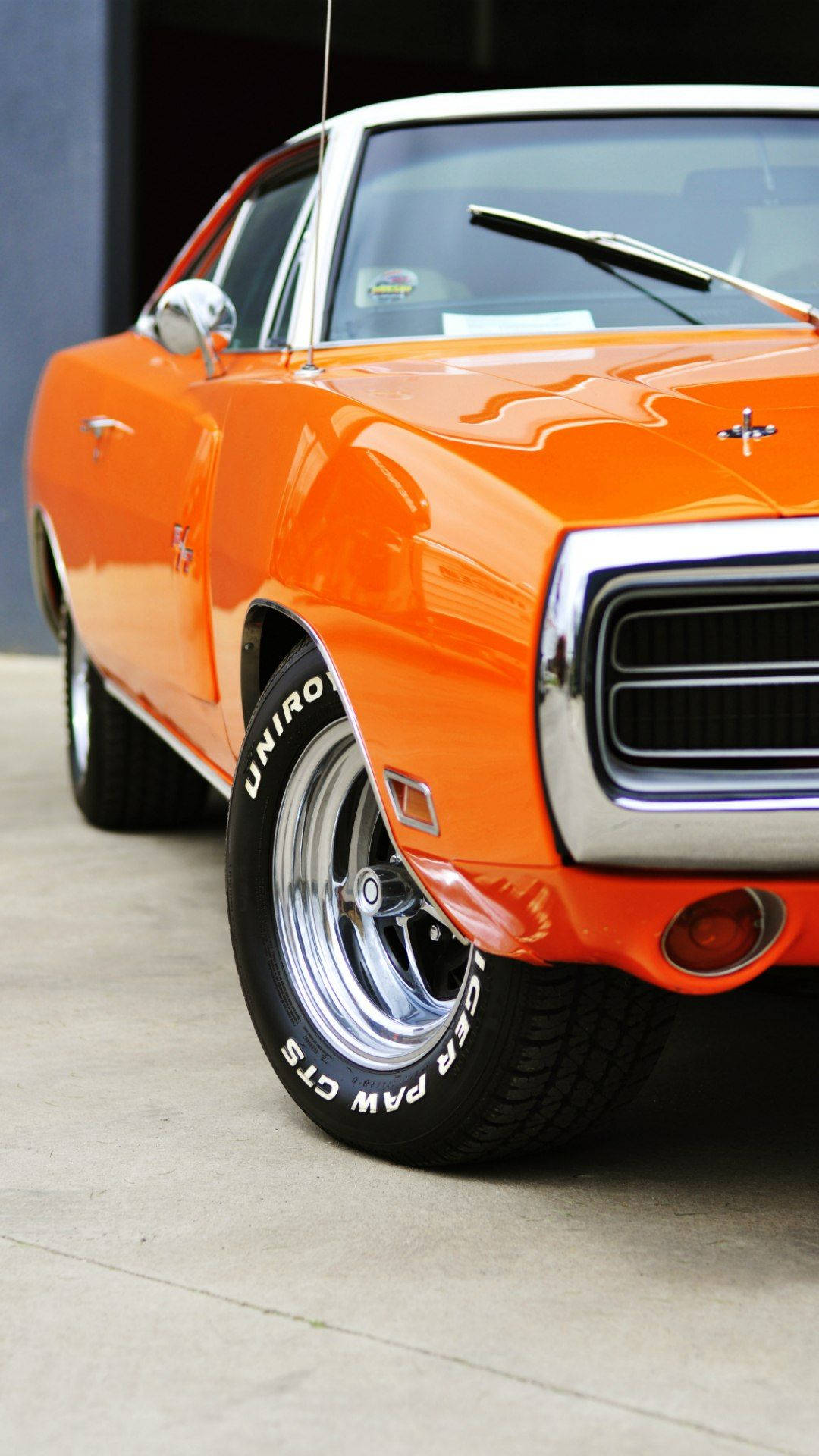 orange vintage car, chrome details, whitewall tires, Full HD Phone Wallpaper