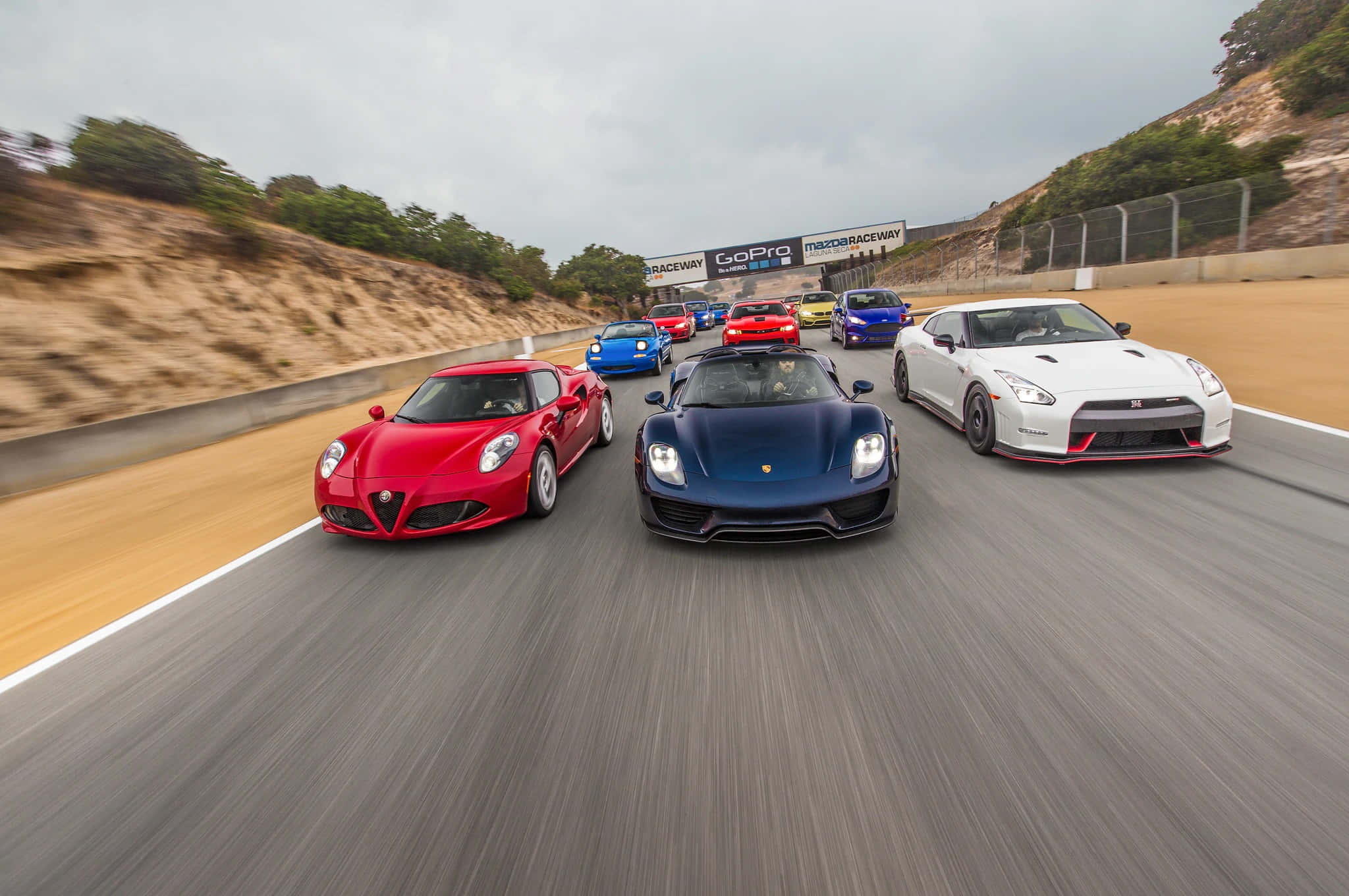 Car Racing, luxury sports cars, winding track, Full HD Desktop Wallpaper