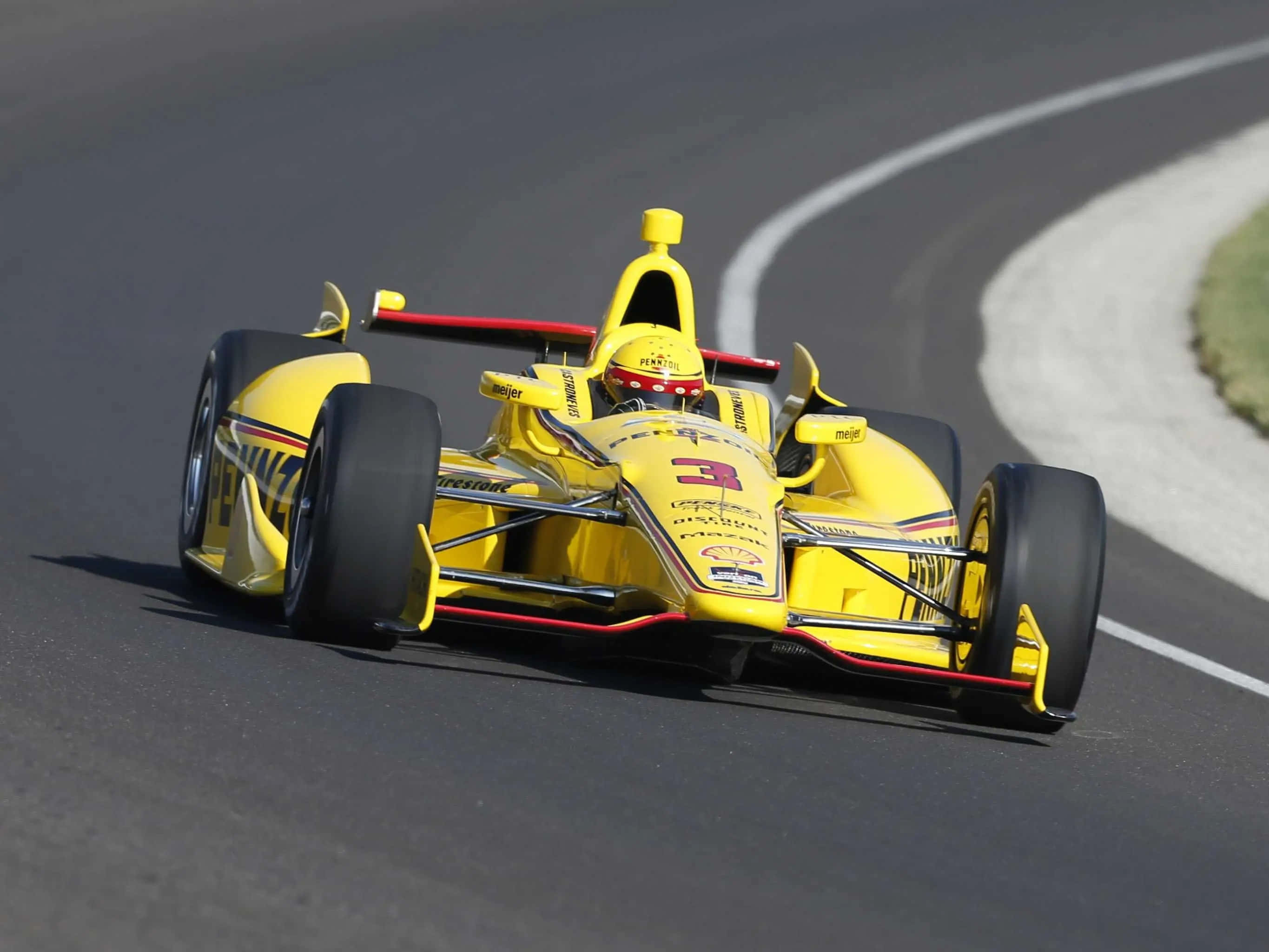 yellow open-wheel race car, number three, sharp turn, 2K Desktop Wallpaper