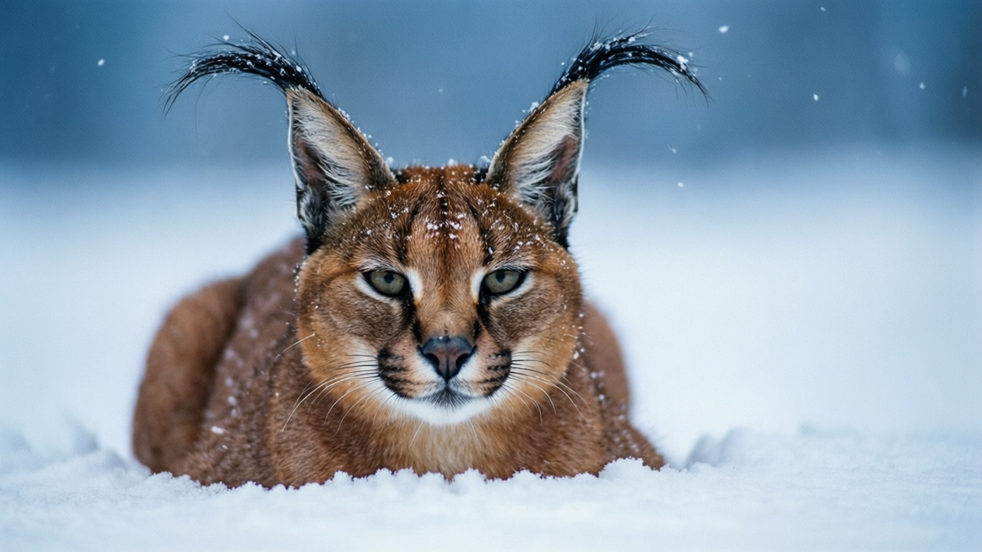 Caracal, snowy, tufted ears, Full HD Desktop Wallpaper