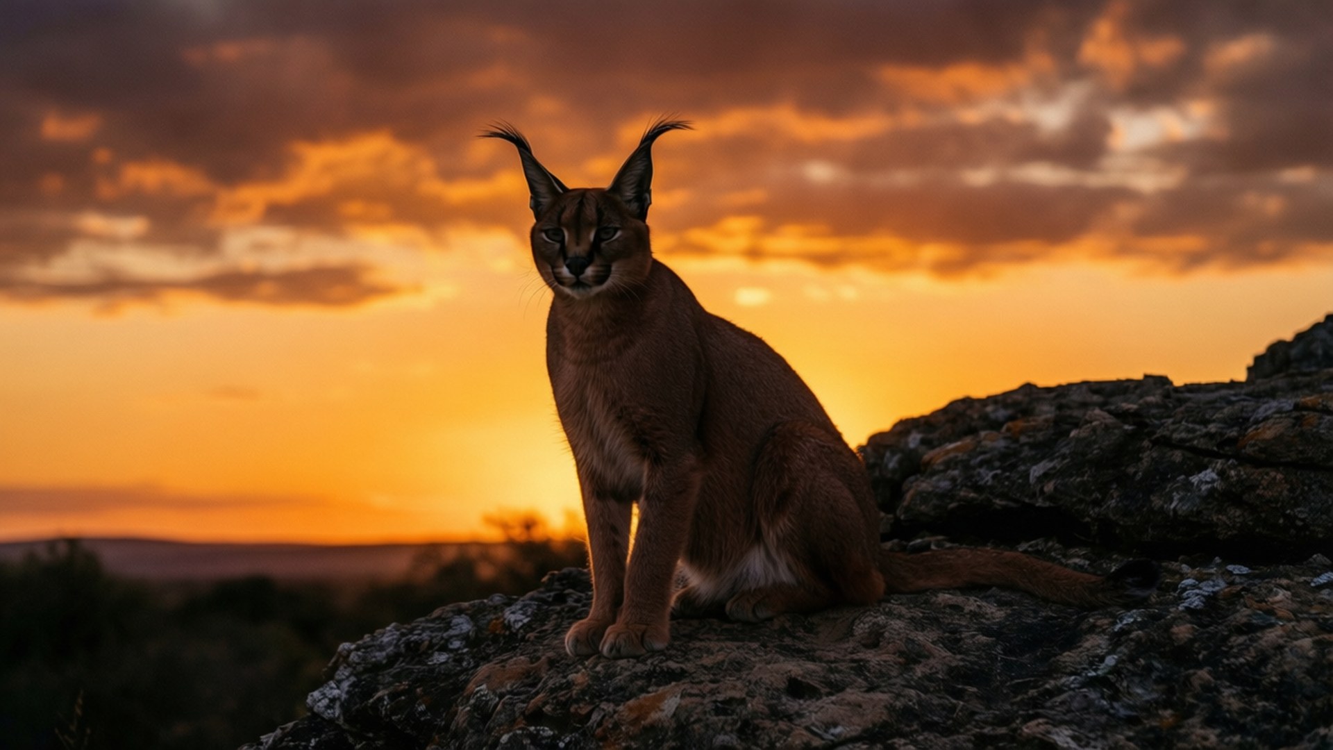 Caracal, sunset, rocks, Full HD Desktop Wallpaper