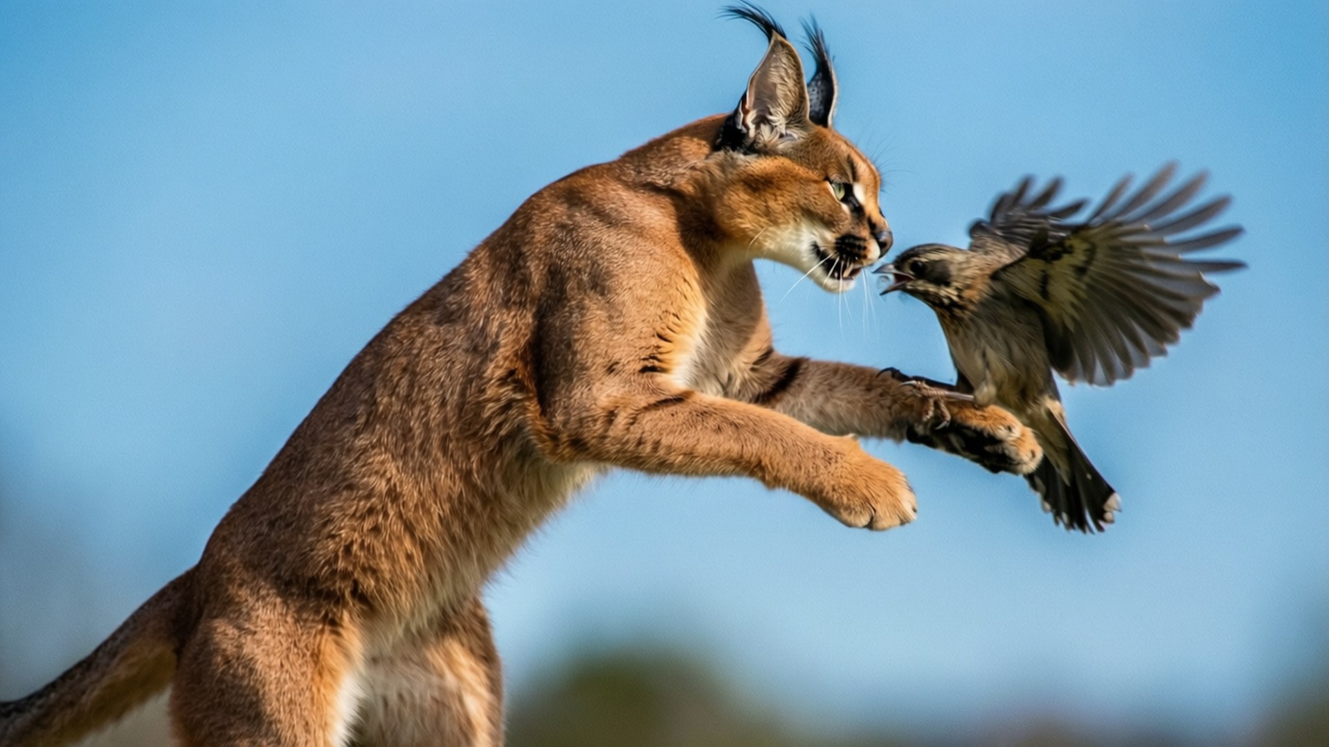 Caracal, leap, prey, Full HD Desktop Wallpaper