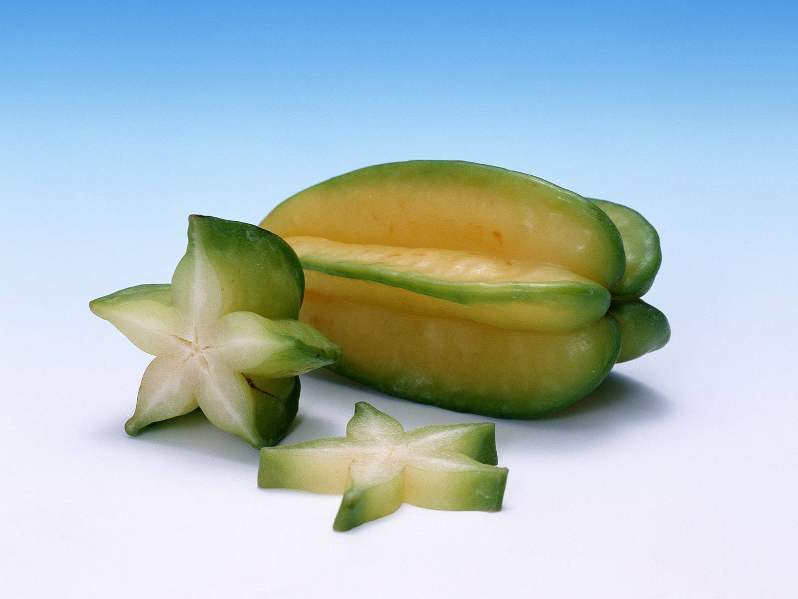 Carambola, star fruit, gradient blue background, HD Desktop Wallpaper