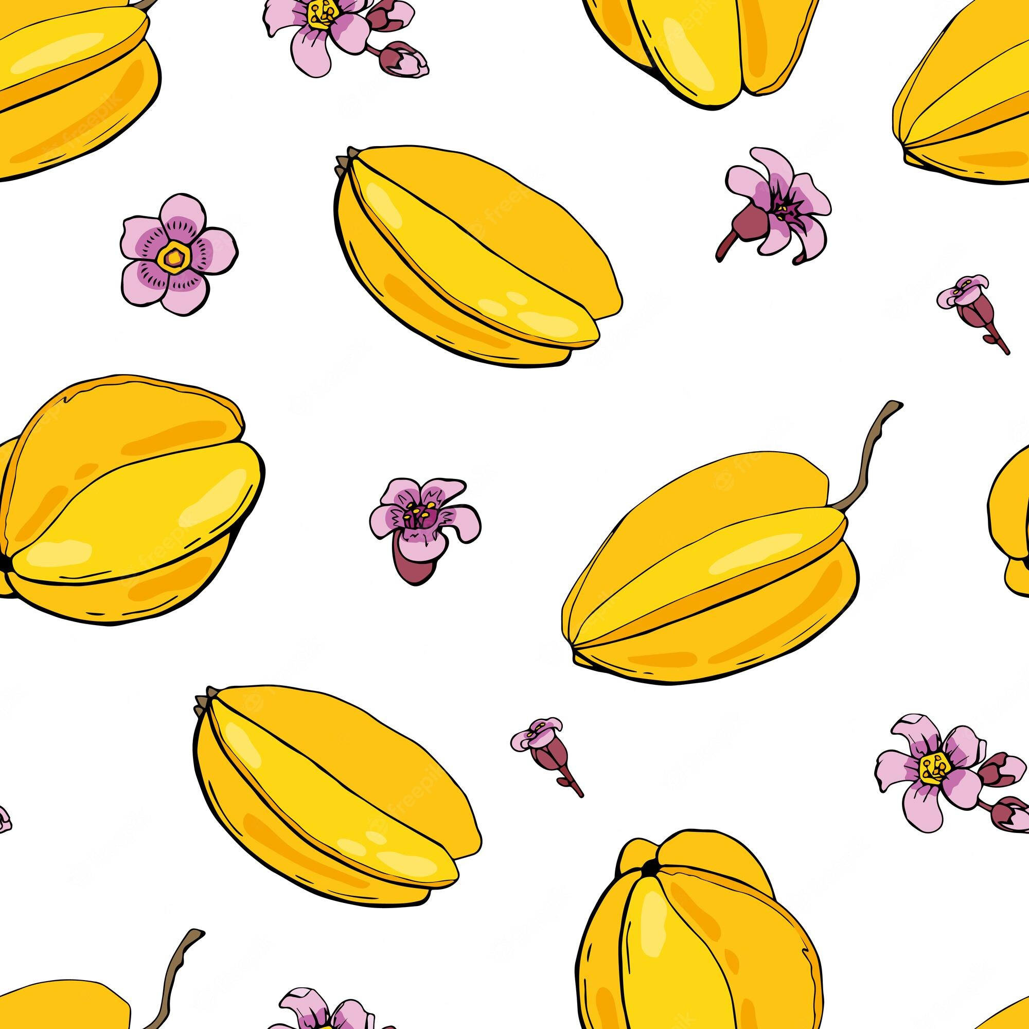 Carambola, bright yellow, pink flowers, Full HD Desktop Wallpaper
