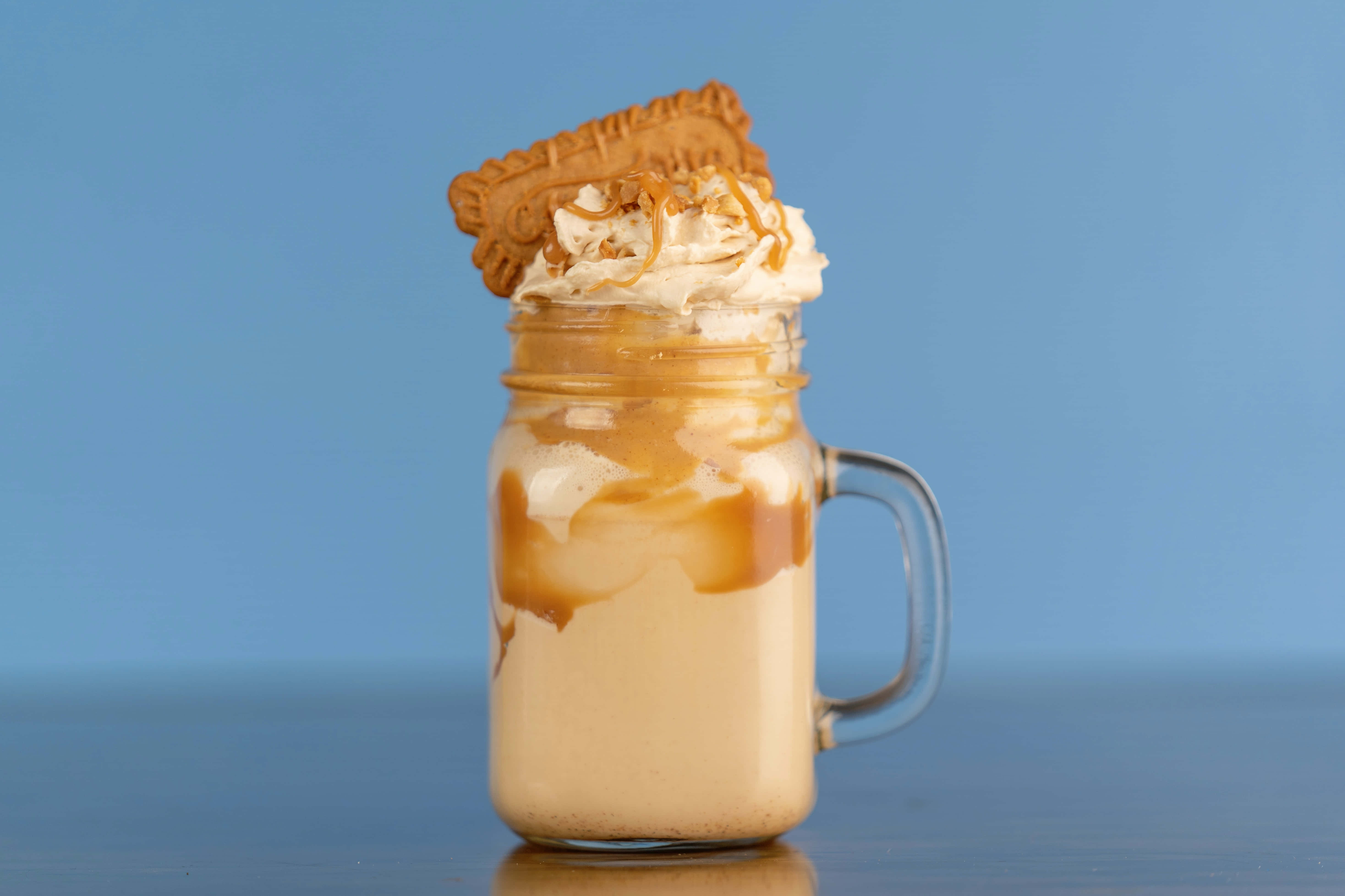 creamy caramel iced coffee, mason jar, whipped cream, 5K Desktop Wallpaper