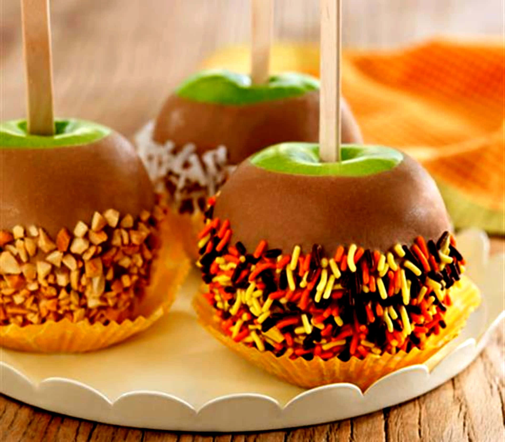 caramel apples, chocolate, nuts, Full HD Desktop Wallpaper