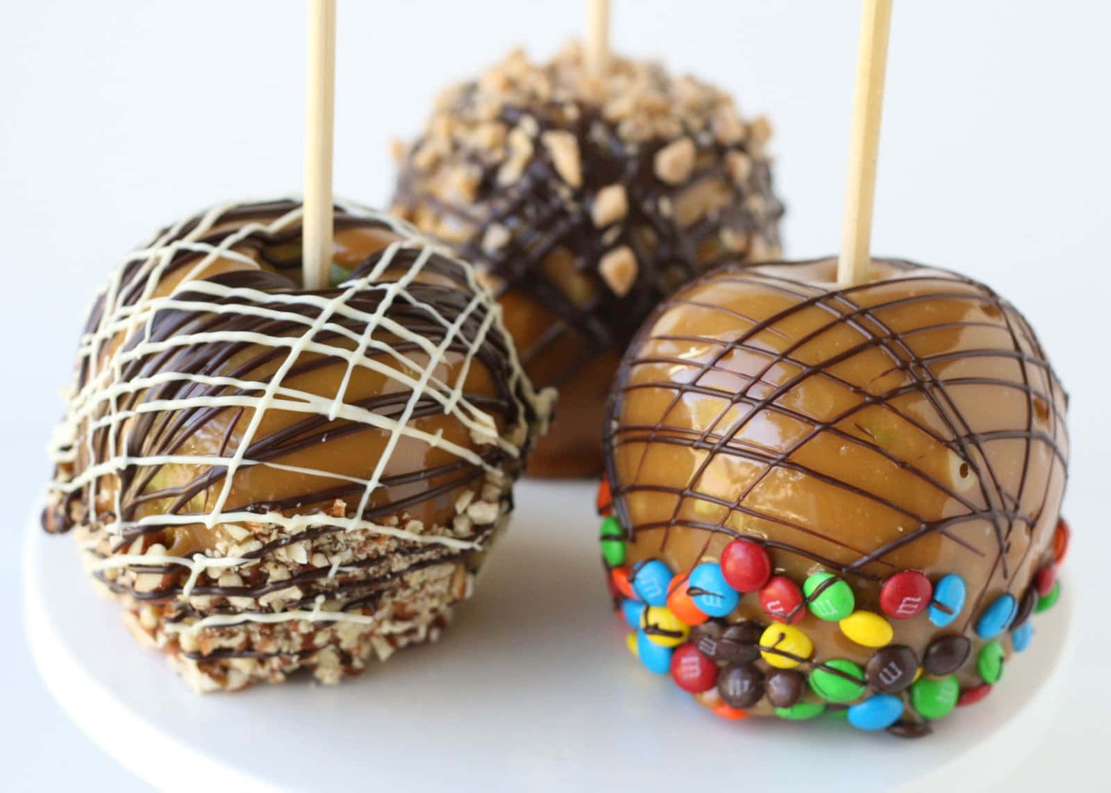 caramel apples, glossy, chocolate drizzle, HD Desktop Wallpaper