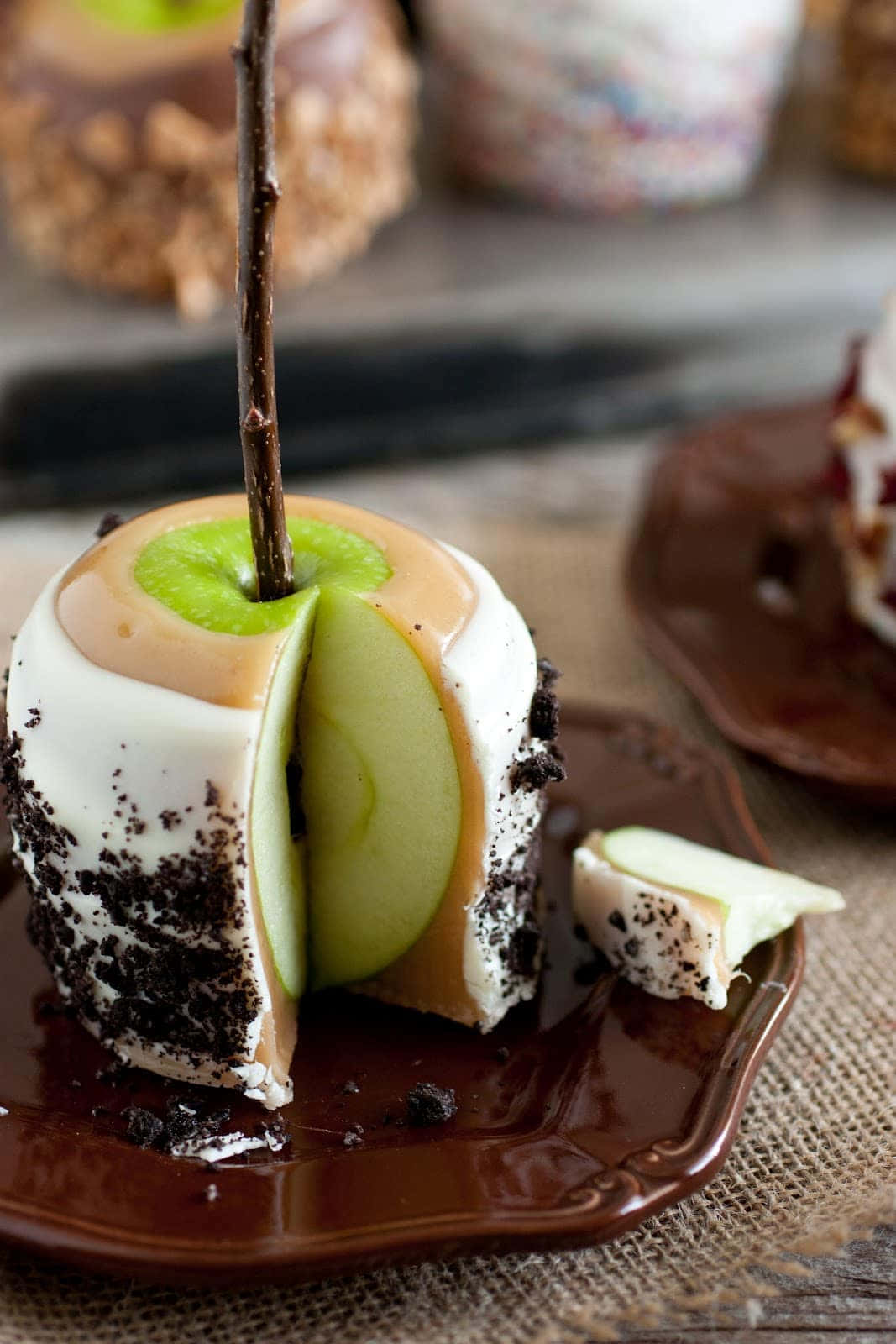 caramel apples, green apple, white chocolate, HD Phone Wallpaper