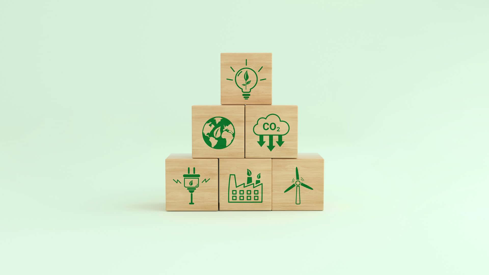 carbon footprint, wooden blocks, green eco-icons, Full HD Desktop Wallpaper