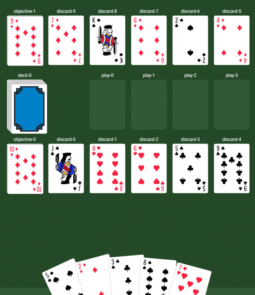 digital solitaire game, dark green felt surface, blue-backed deck, SD Phone Wallpaper