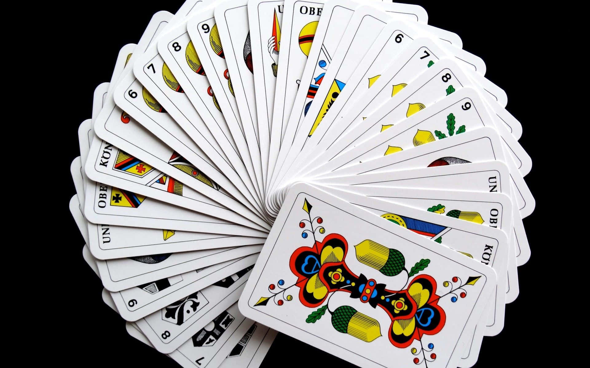 Card Games, colorful traditional playing cards, stark black background, Full HD Desktop Wallpaper