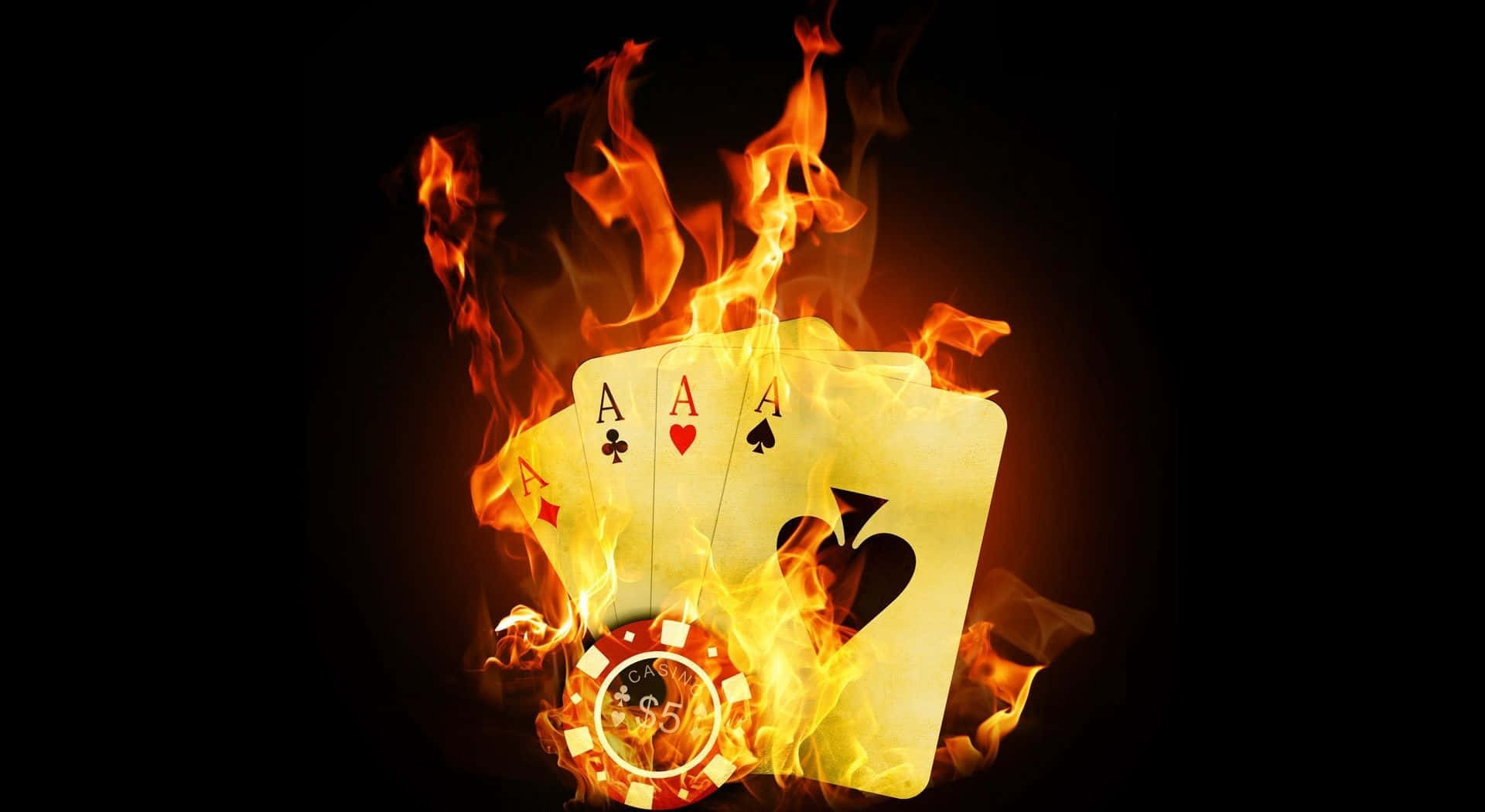 card games, flaming ace playing cards, poker chip, Full HD Desktop Wallpaper