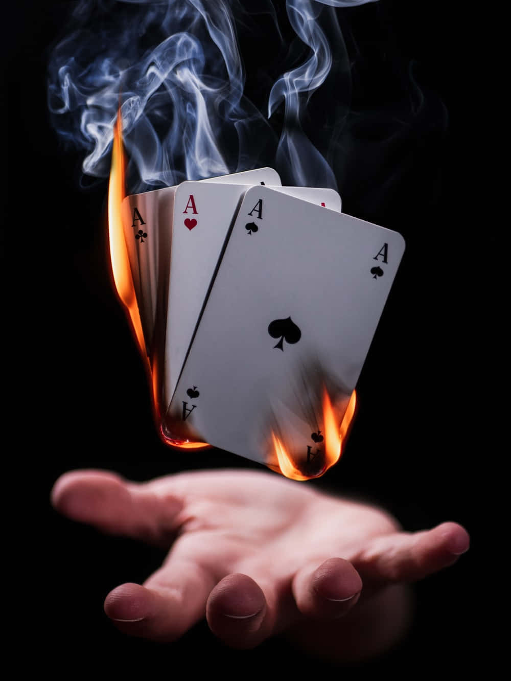 playing cards, flaming ace, smoke, HD Phone Wallpaper