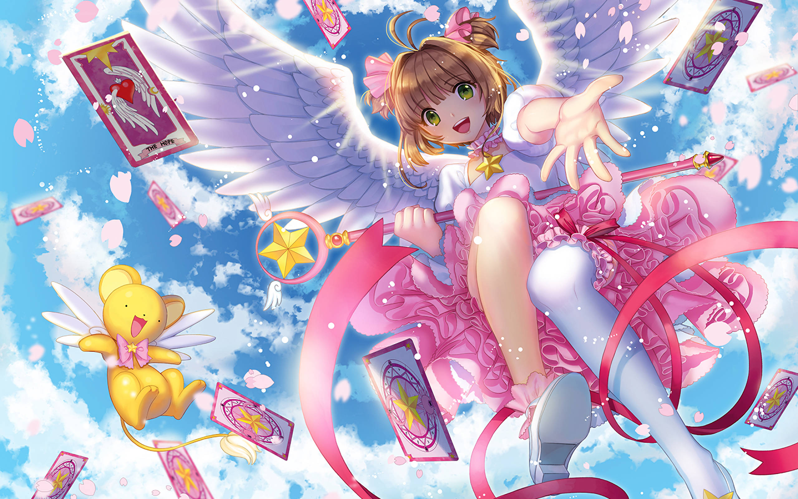 Cardcaptor Sakura, anime angel, pink dress, 2K Desktop Wallpaper