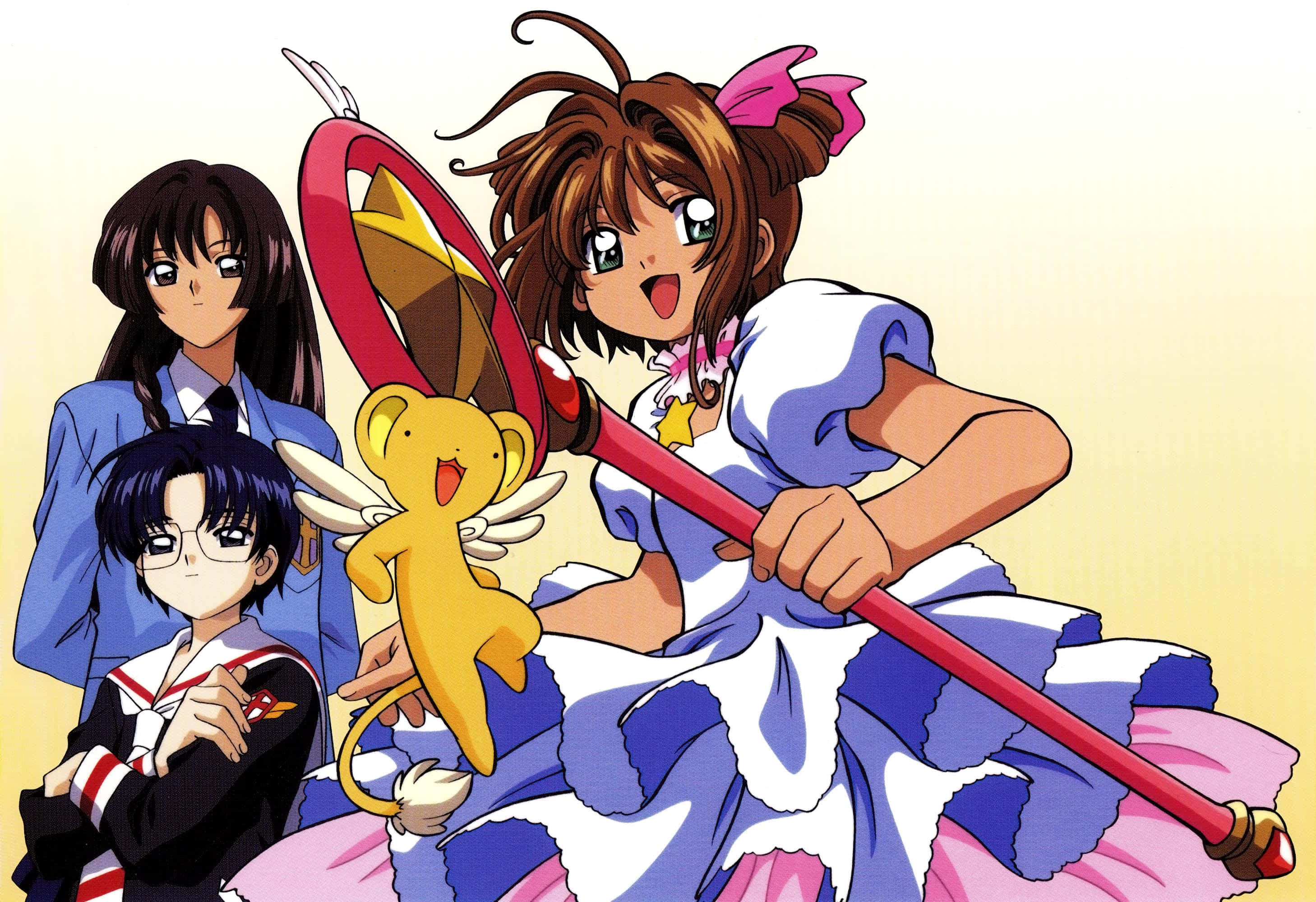 Cardcaptor Sakura, blue and pink dress, red wand, 2K Desktop Wallpaper