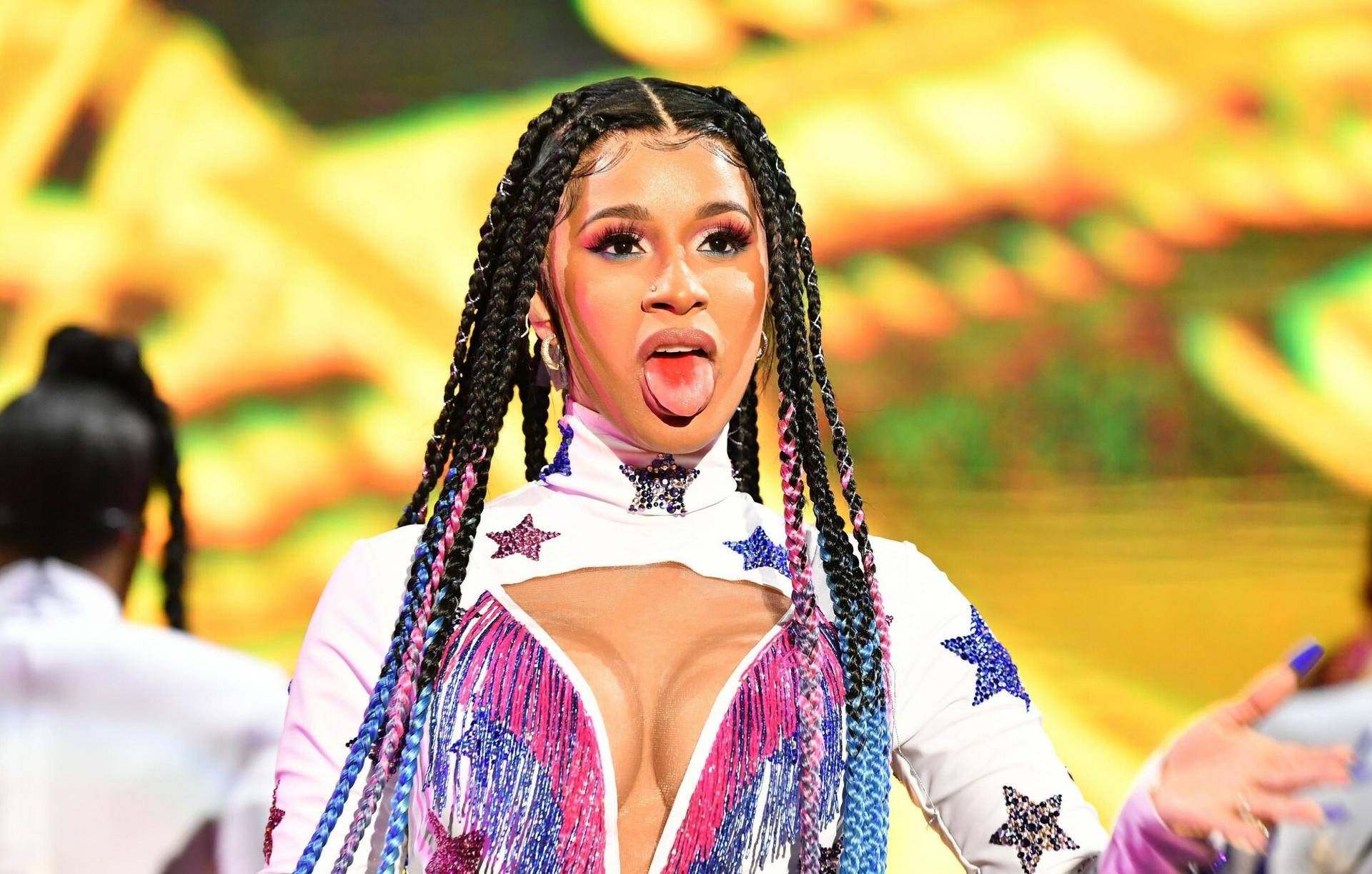 Cardi B, star print jumpsuit, sparkly, Full HD Desktop Wallpaper