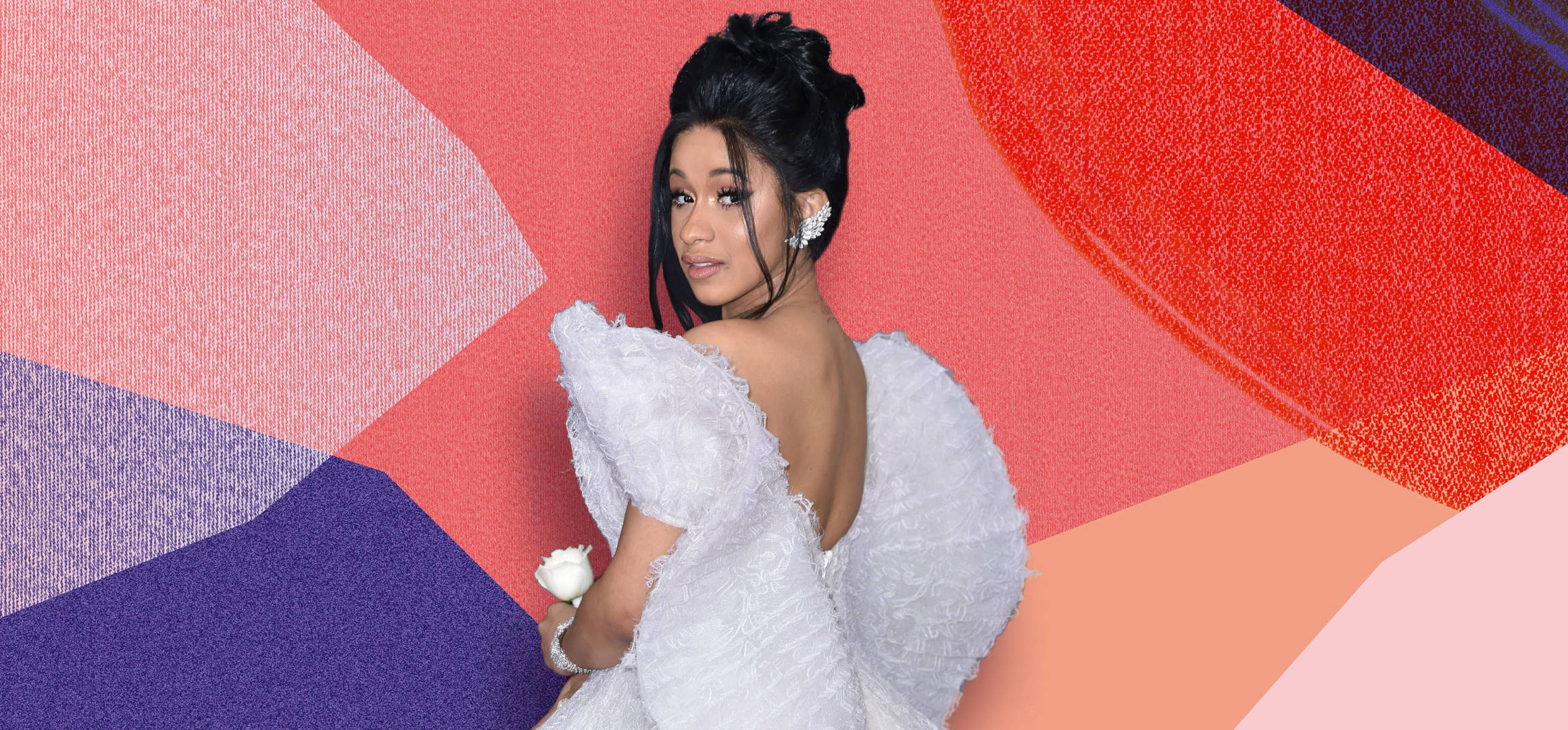 Cardi B, 2018 Grammy, white gown, Full HD Desktop Wallpaper