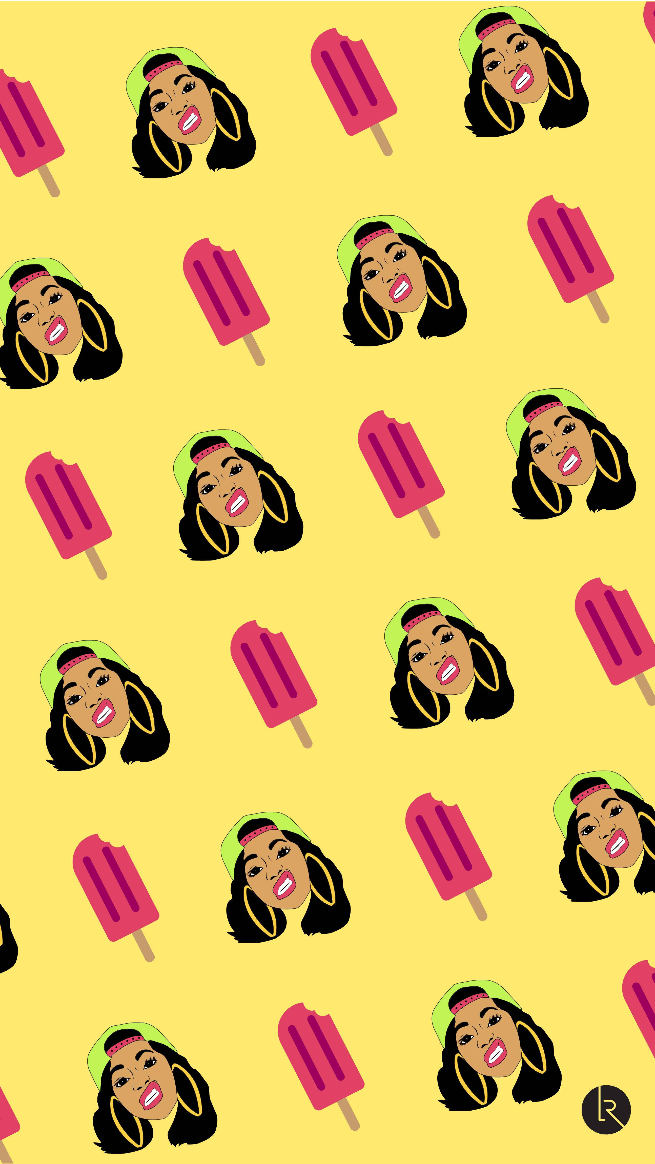 Cardi B, popsicle pattern, smiling woman faces, 4K Phone Wallpaper