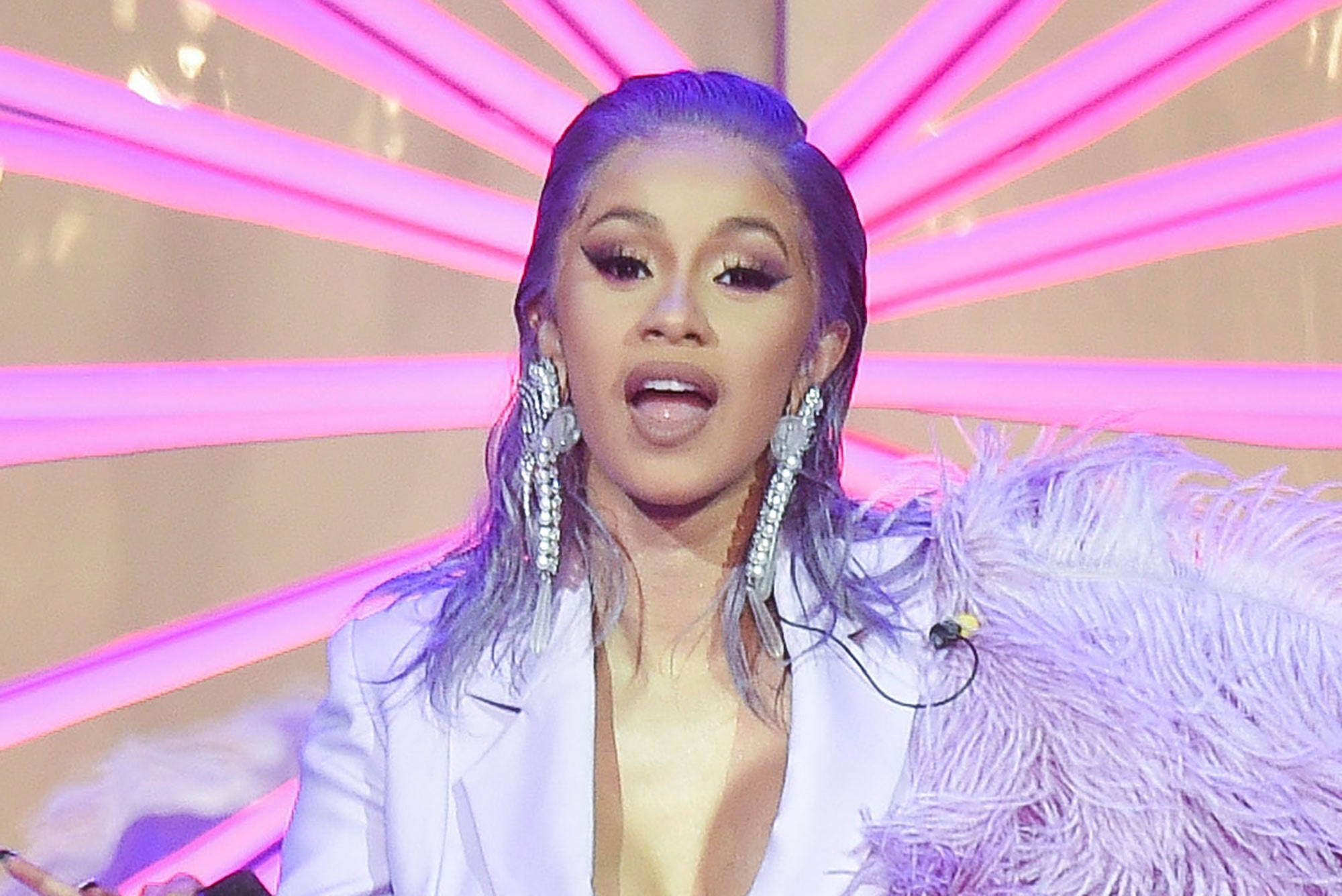 Cardi B, purple hair, glittering earrings, Full HD Desktop Wallpaper