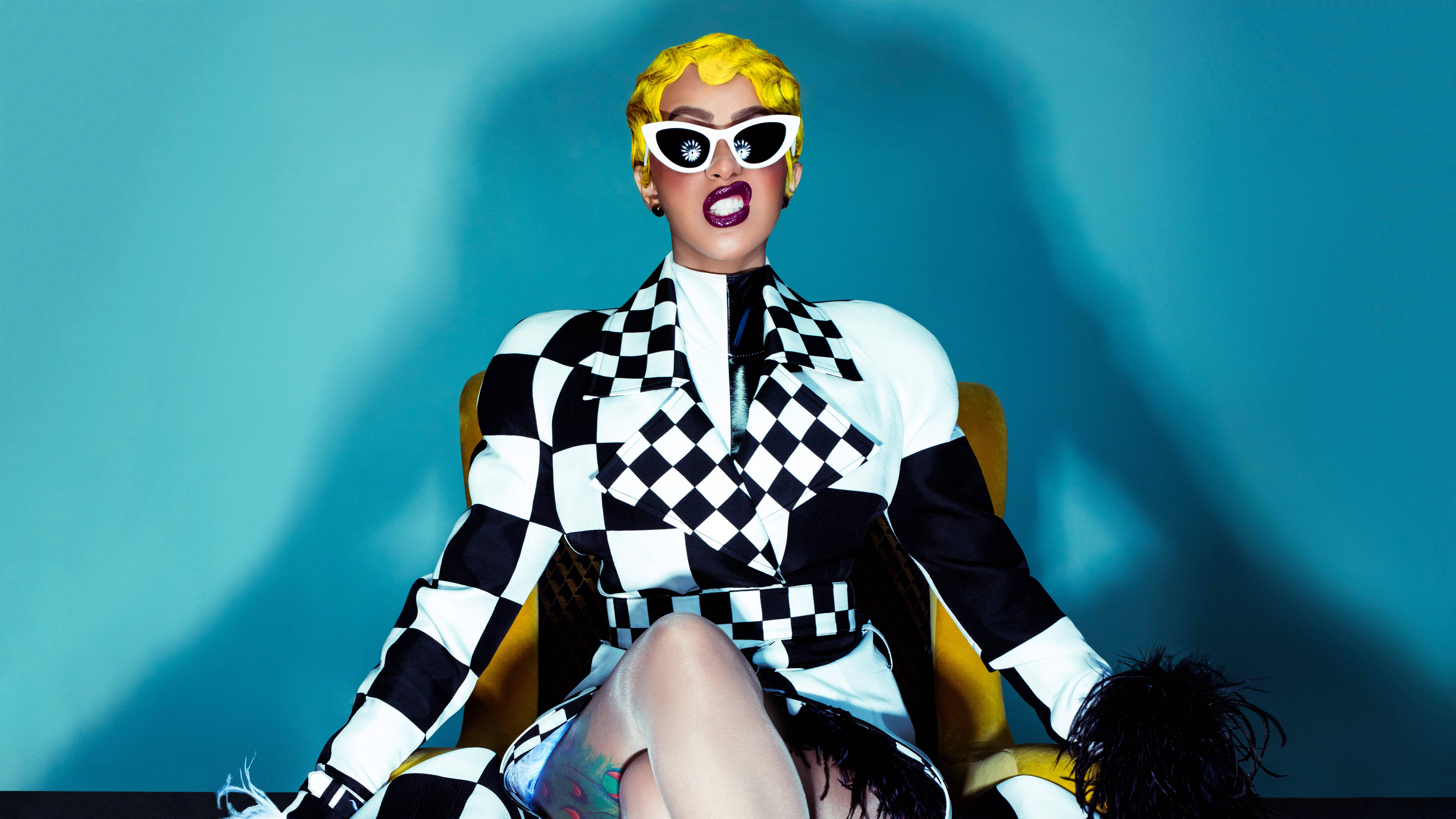 Cardi B, bright yellow hair, white sunglasses, 8K Desktop Wallpaper