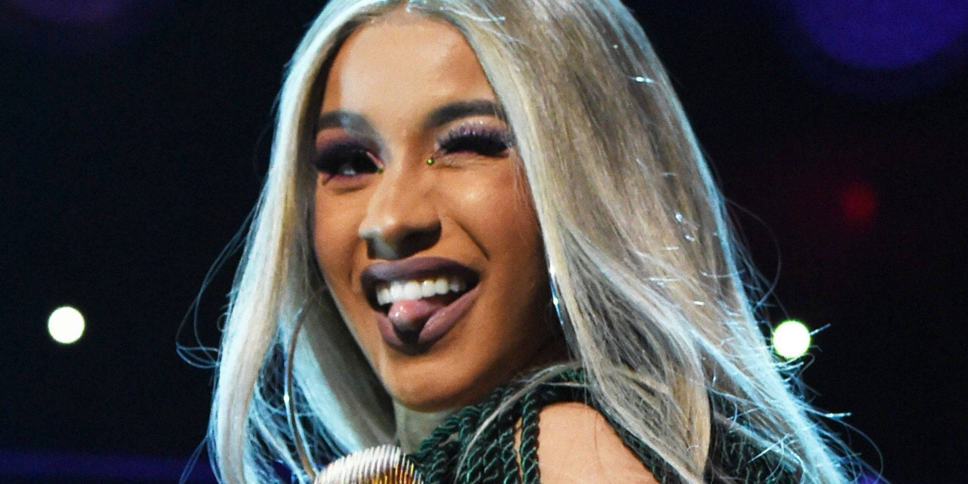Cardi B, silver hair, tongue piercing, Full HD Desktop Wallpaper