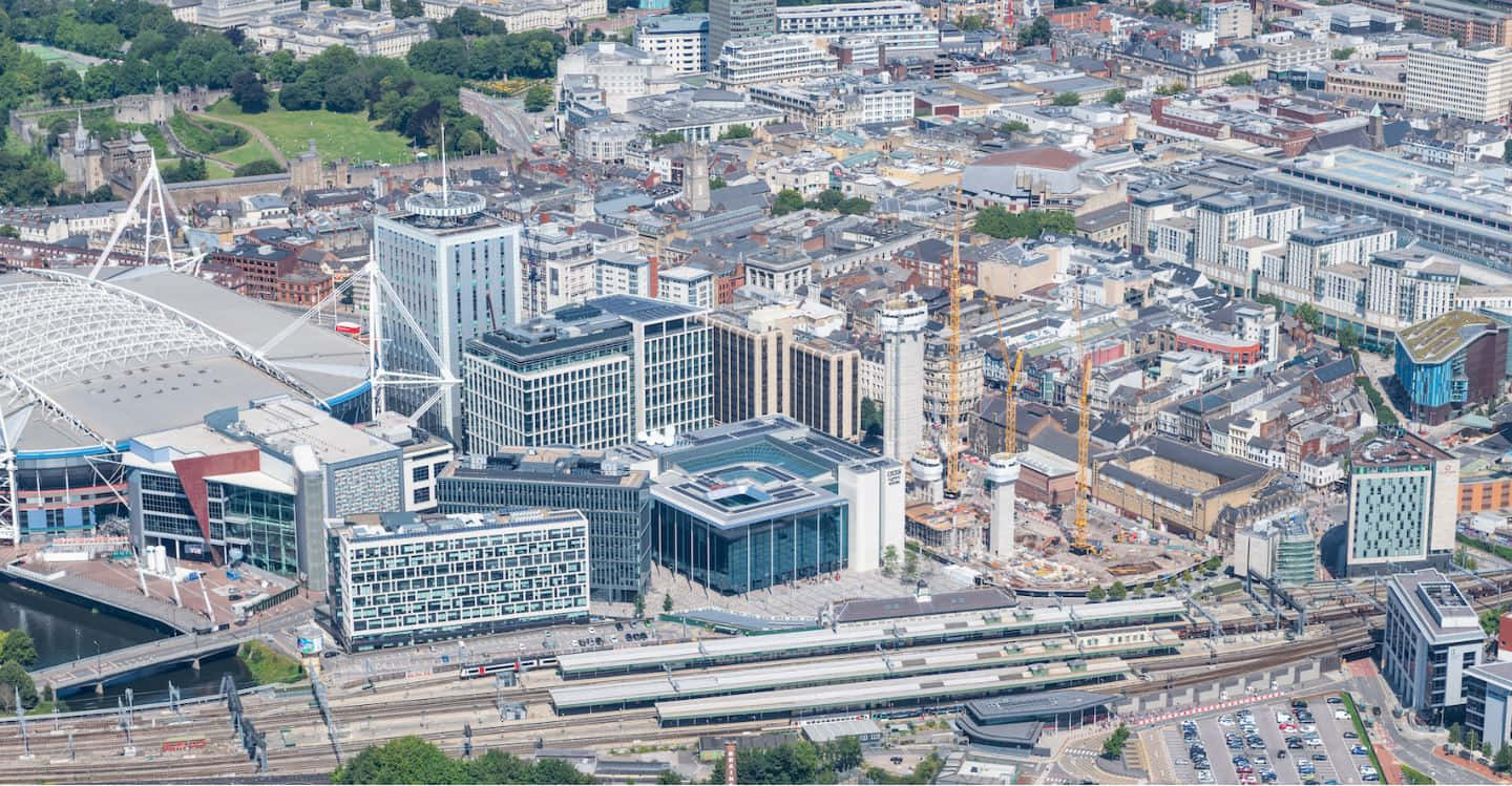 Cardiff, cityscape, aerial view, HD Desktop Wallpaper
