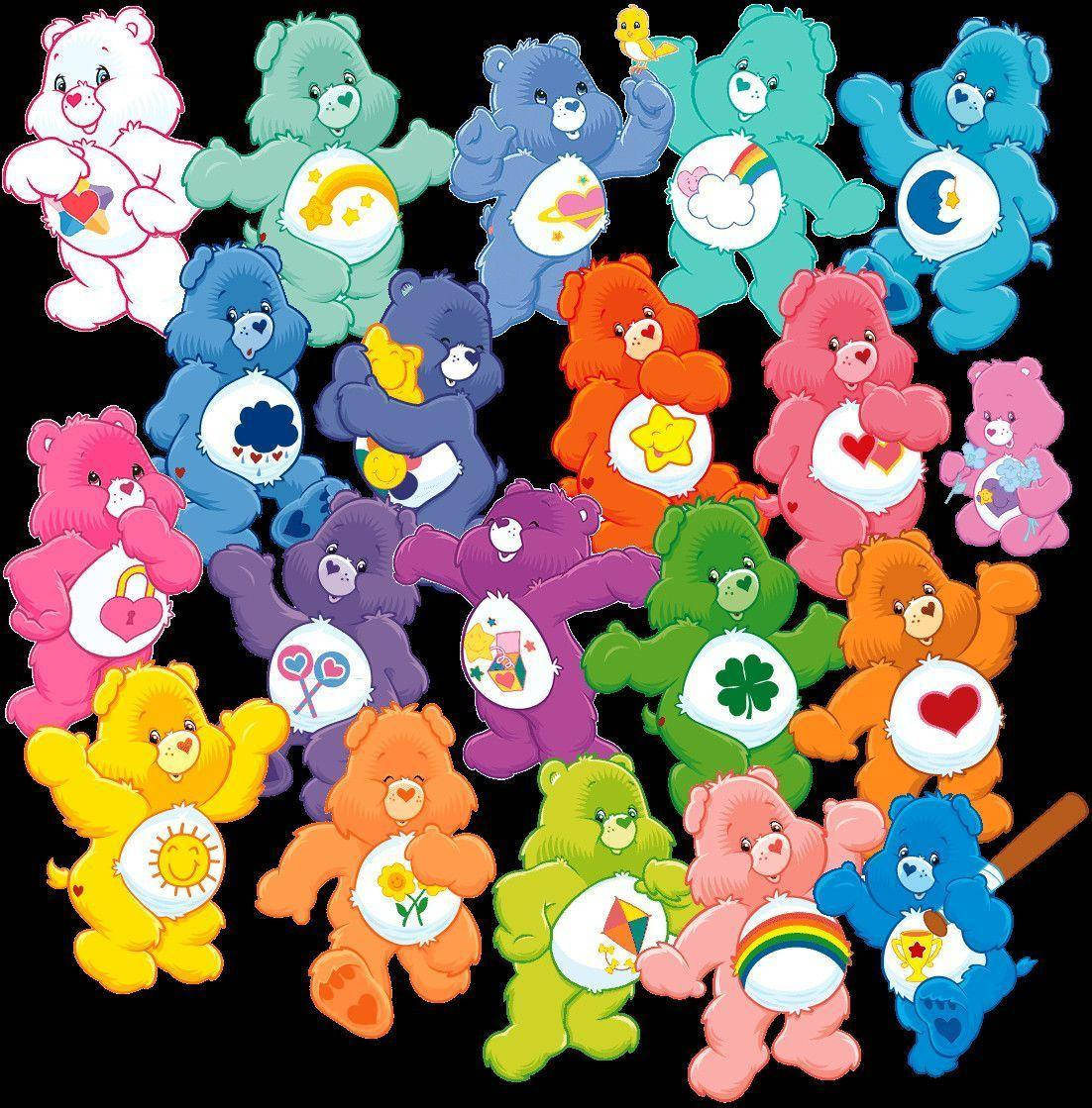 Care Bears, belly badges, black background, SD Phone Wallpaper