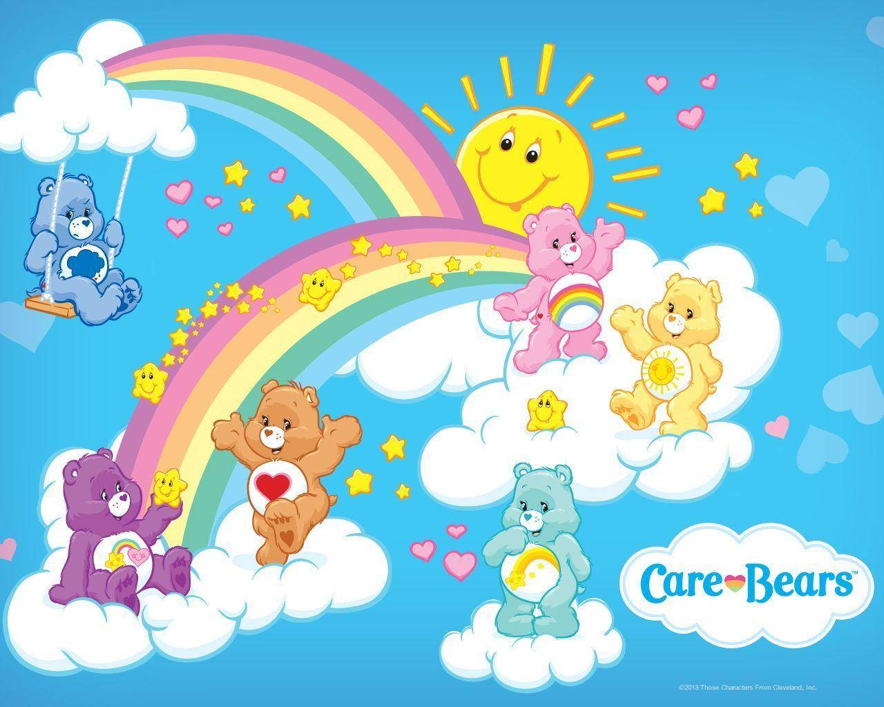 Care Bears, clouds, rainbow, HD Desktop Wallpaper