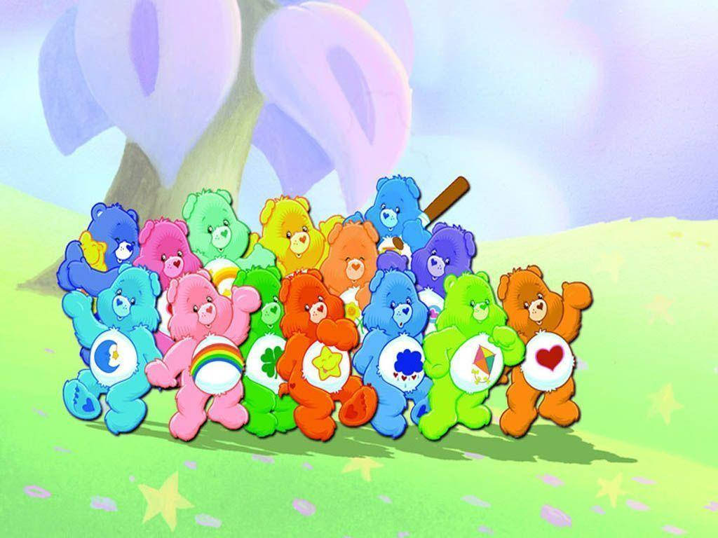 Care Bears, grassy hill, pastel sky, SD Desktop Wallpaper