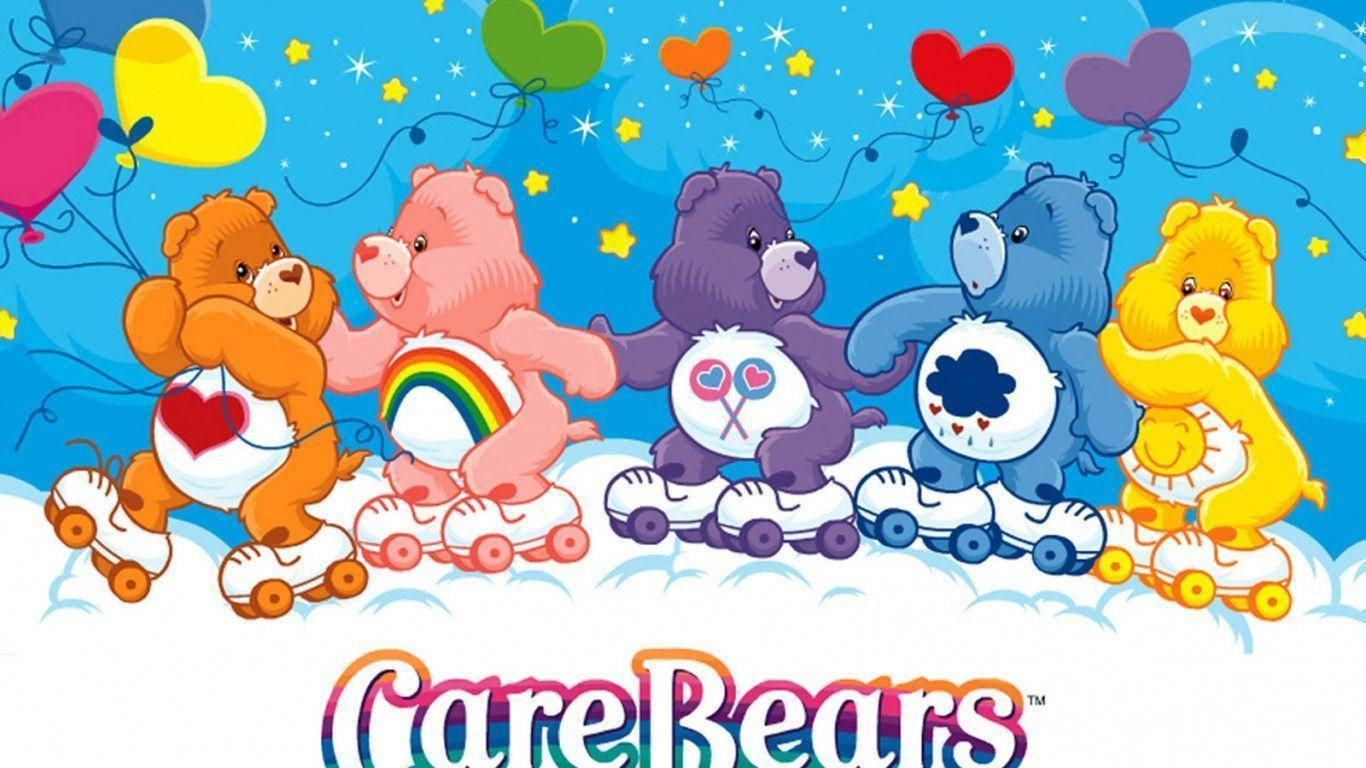 Care Bears, roller skates, fluffy clouds, HD Desktop Wallpaper