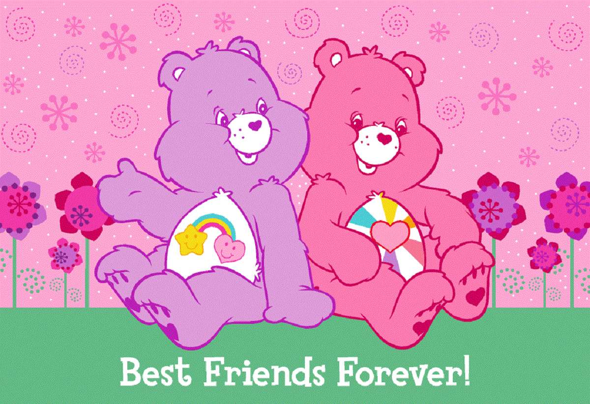Care Bears, kawaii best friend, green lawn, SD Desktop Wallpaper