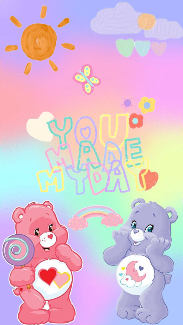 Care Bears, rainbow, pastel sky, SD Phone Wallpaper