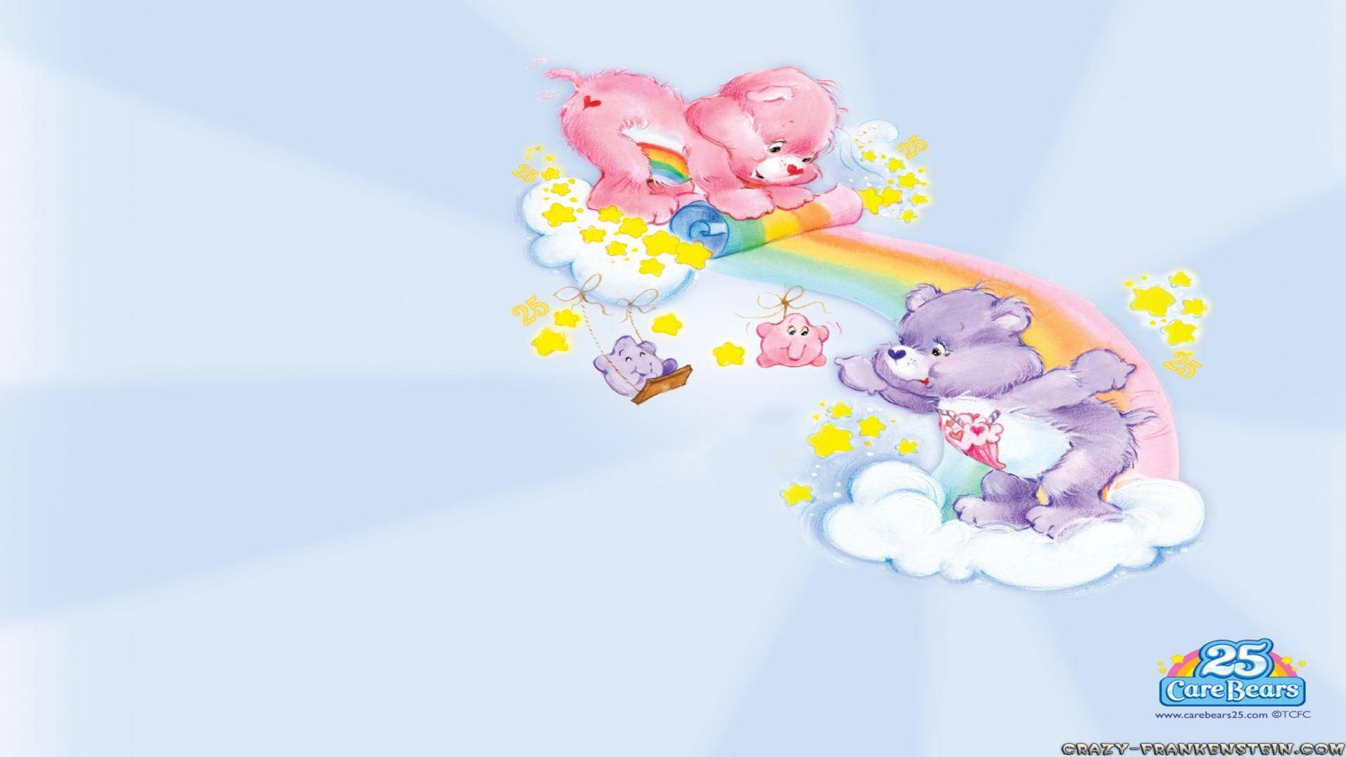 Care Bears, rainbow, soft blue sky, Full HD Desktop Wallpaper