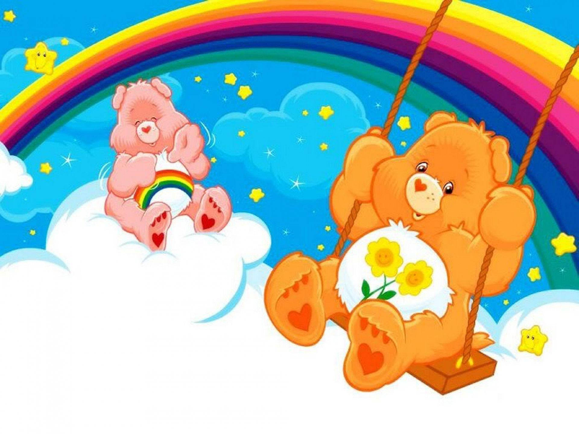 Care Bears, rainbow, swing, Full HD Desktop Wallpaper