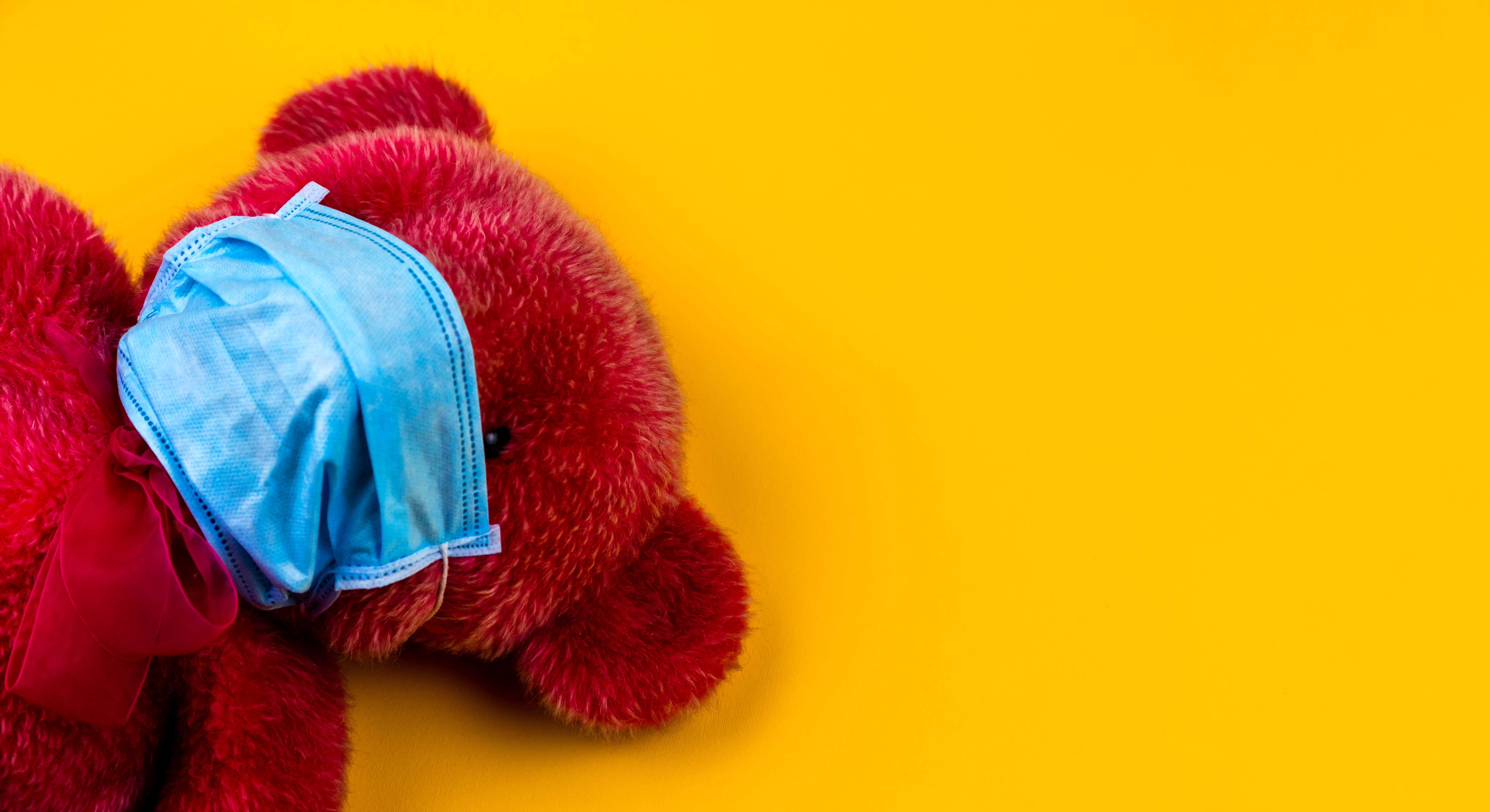 Care Bears, red teddy bear, blue surgical mask, 5K Desktop Wallpaper