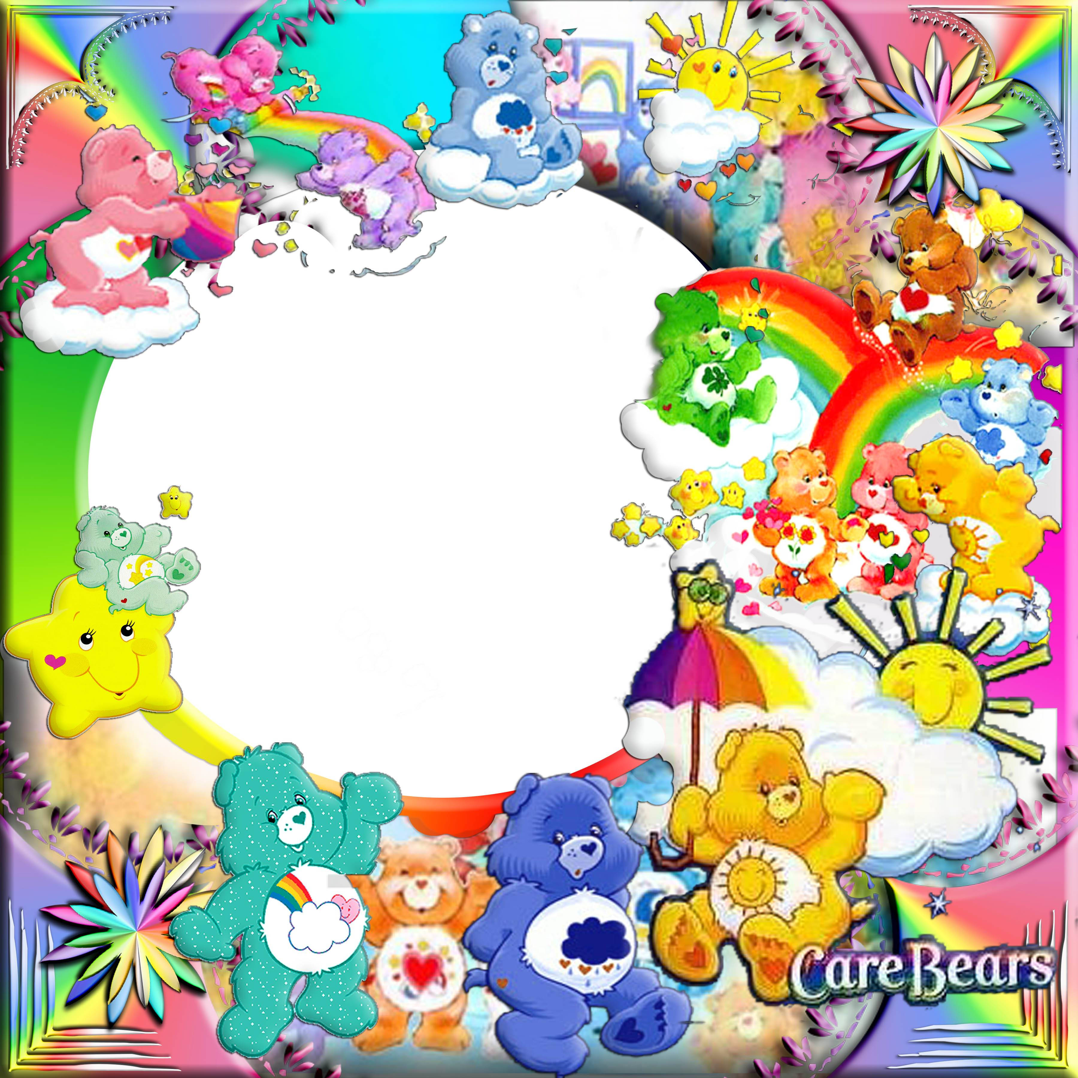 Care Bears, picture frame, rainbows, 2K Desktop Wallpaper