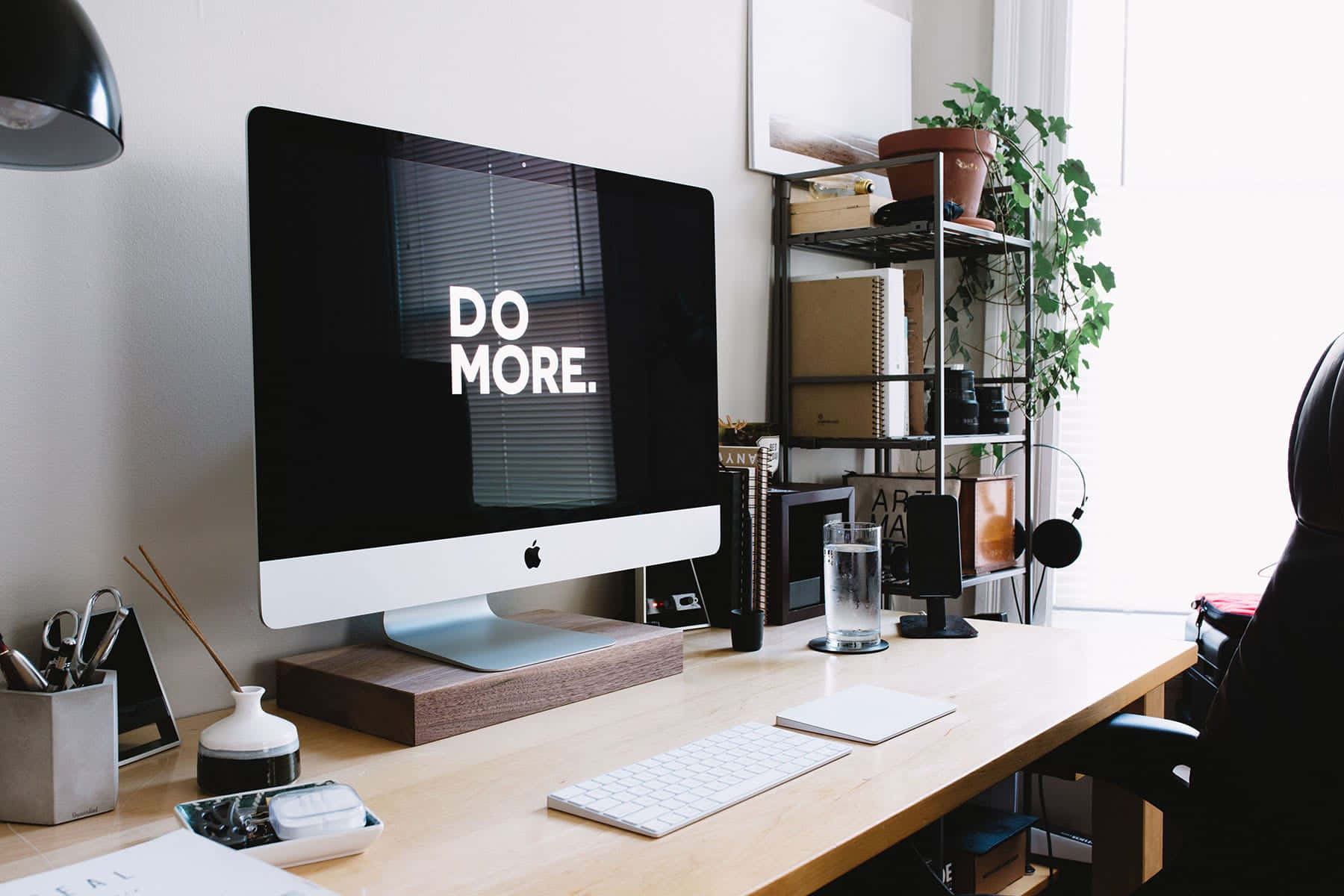 iMac, DO MORE, minimalist home office, HD Desktop Wallpaper