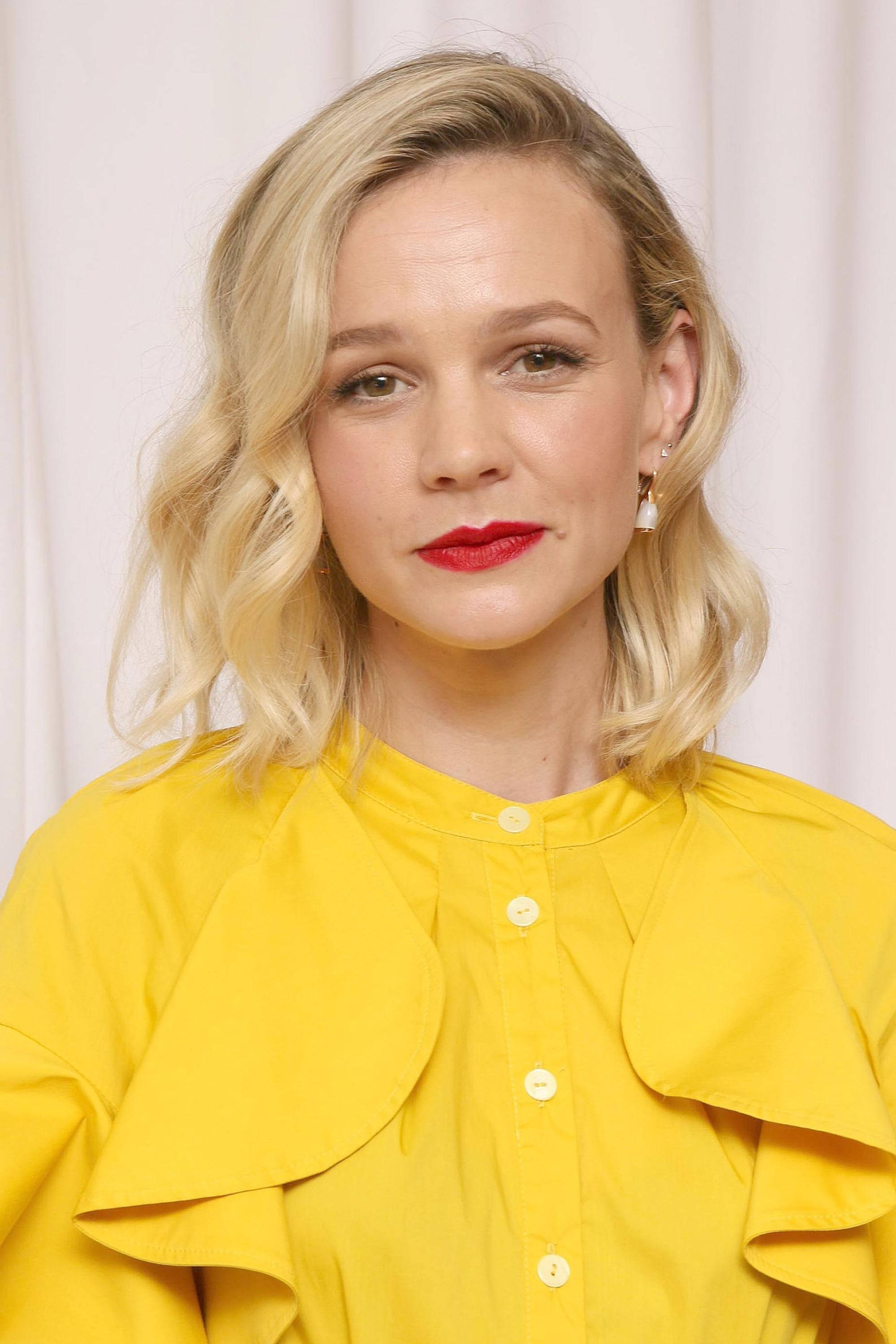 Carey Mulligan, yellow, ruffled blouse, 2K Phone Wallpaper