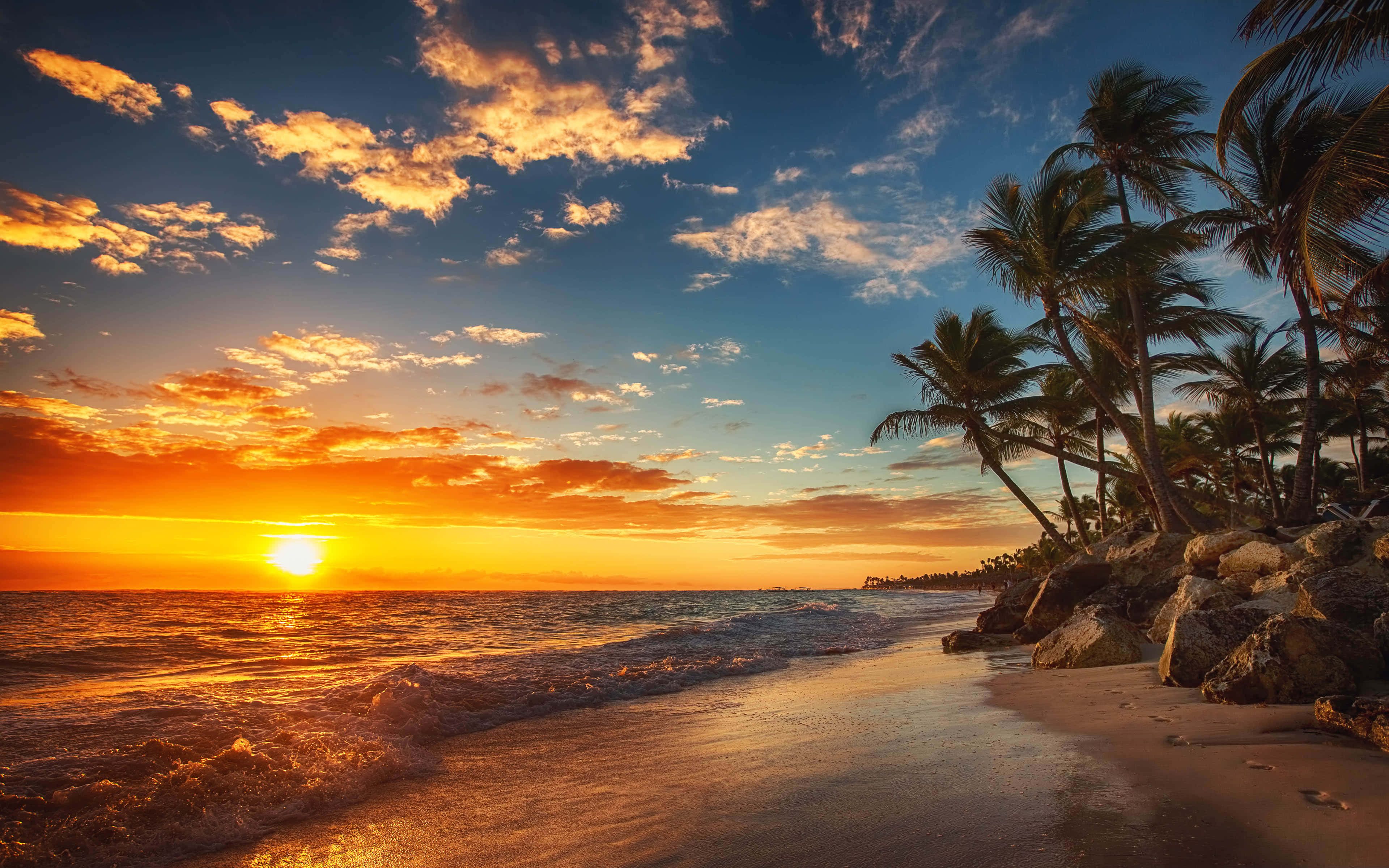 Caribbean Beach, sunset, beach, 4K Desktop Wallpaper