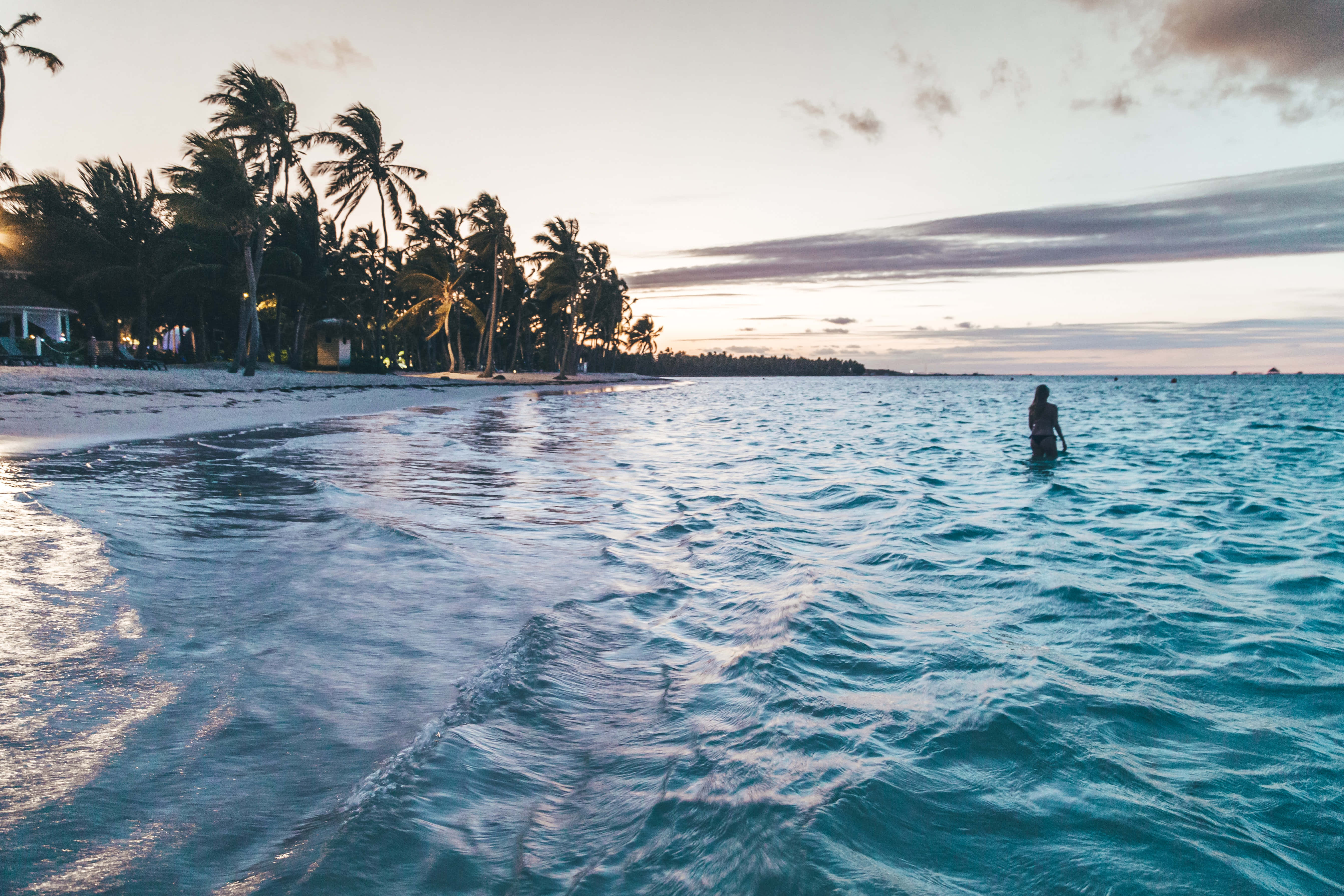 Caribbean Beach, turquoise ocean, sunset, 5K Desktop Wallpaper