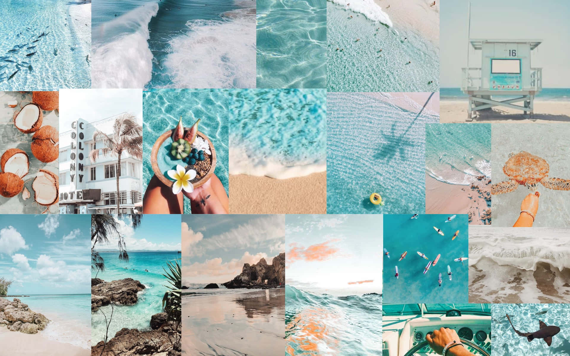tropical beach, turquoise waters, palm trees, Full HD Desktop Wallpaper