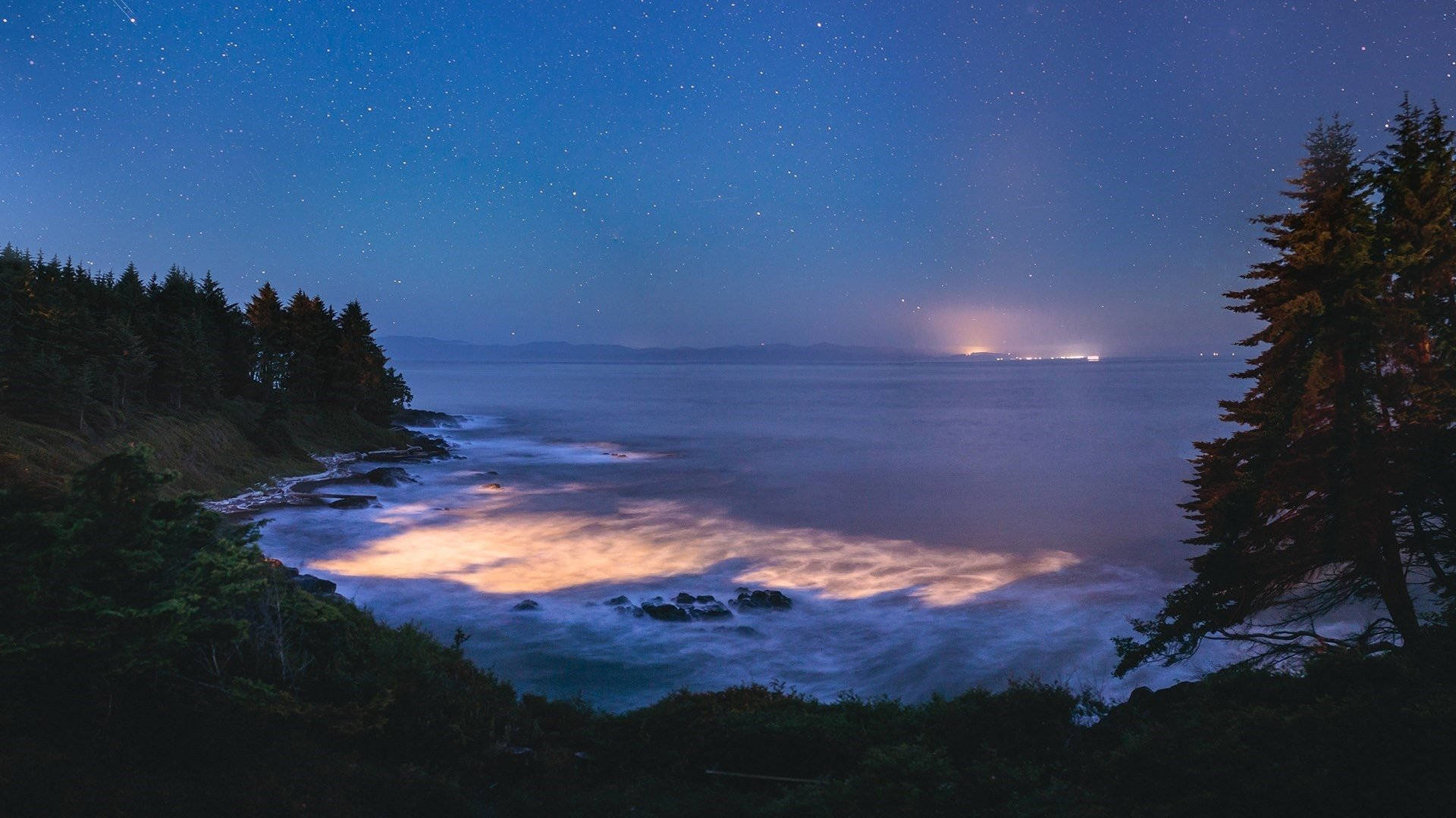 Caribbean Beach, night, starlit ocean waves, Full HD Desktop Wallpaper